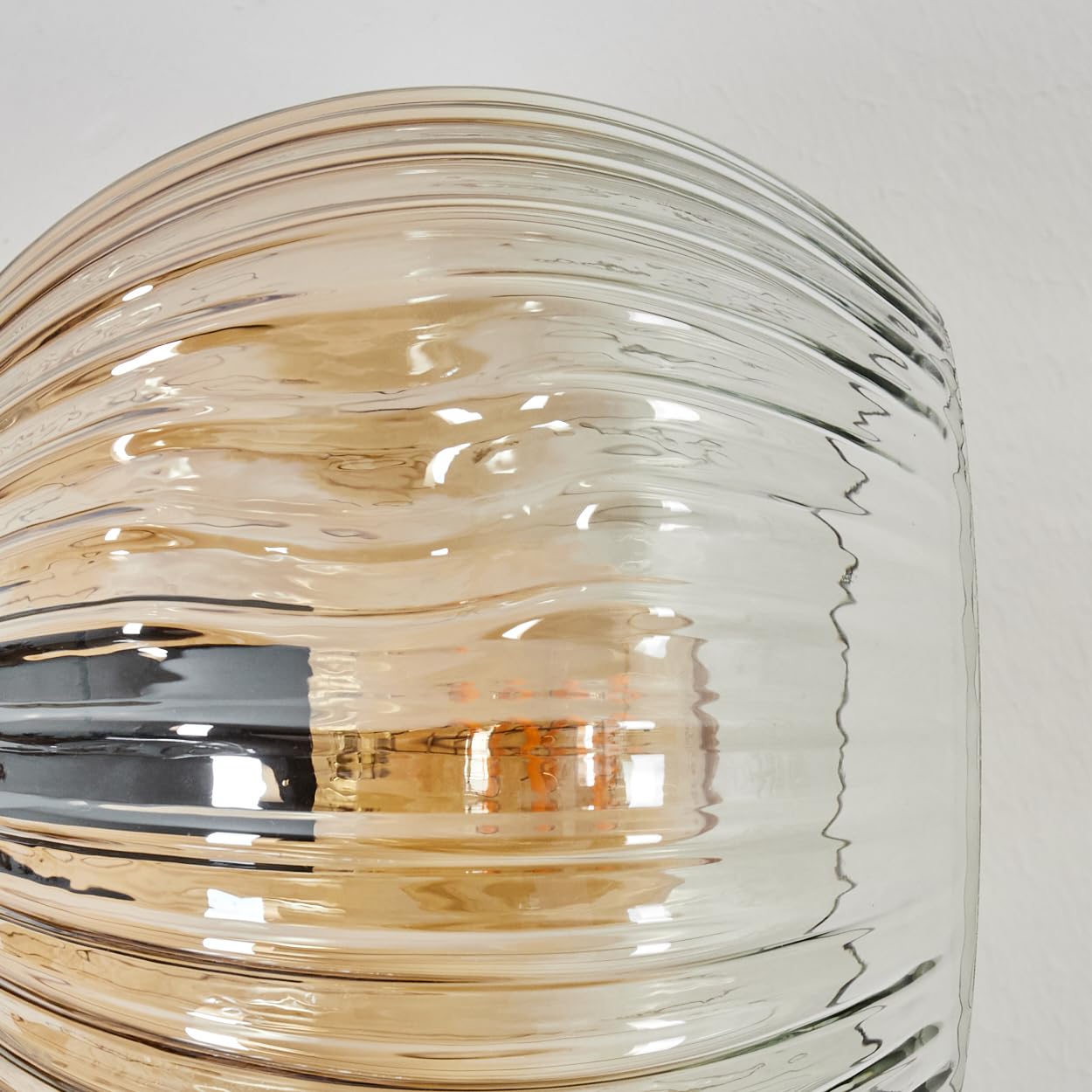 HOFSTEIN Wandleuchte Ripoll, Wandlampe aus Metall/Riffelglas in Schwarz/Gold/Rauch/Bernstein/Klar, Leuchte im Vintage-Design (Schirme Ø 15 cm), E14, Wohnzimmer, Schlafzimmer, Küche, Flur, Treppenhaus
