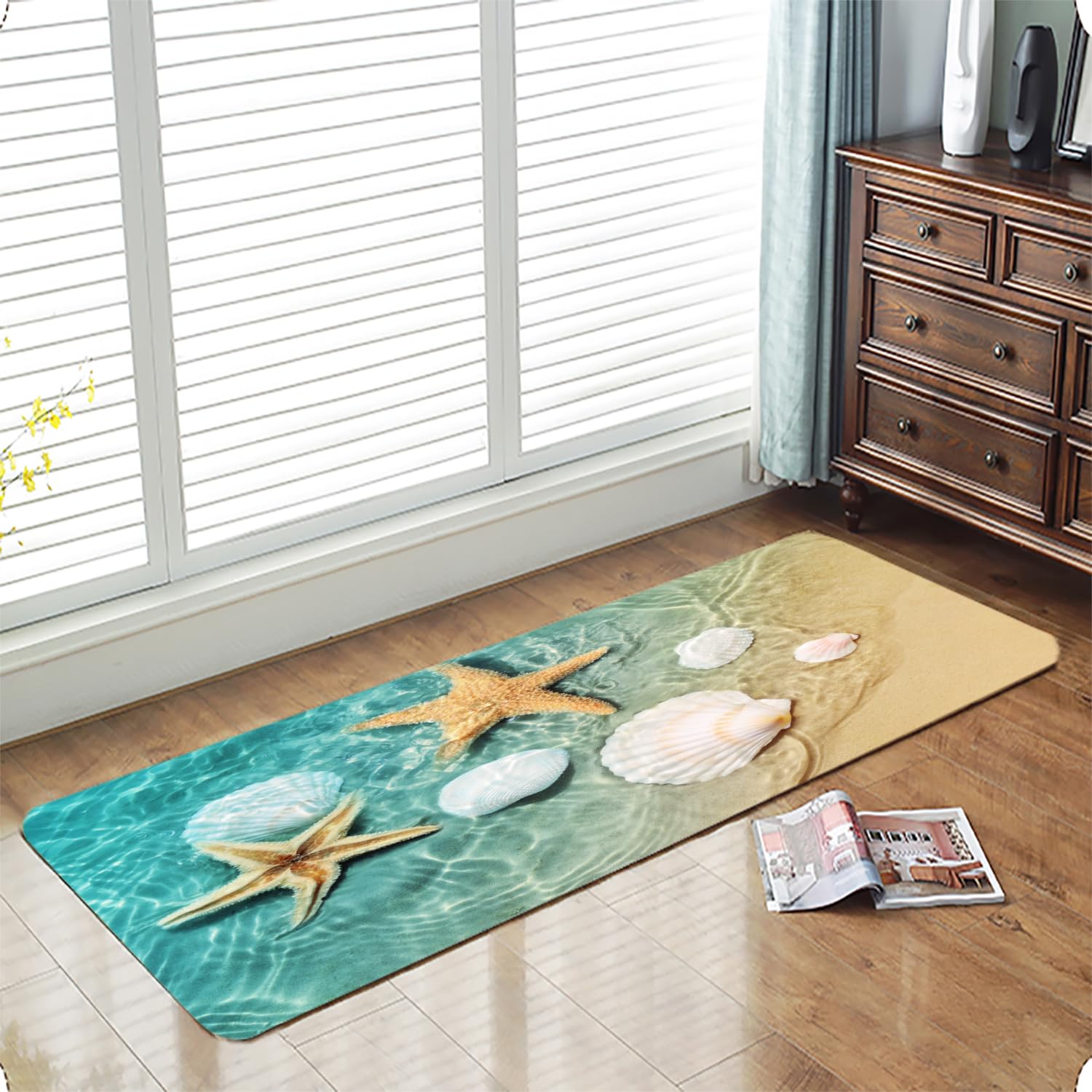 LYFANS Bath Rugs Sponge Foam Absorbent Soft for Bathroom and Kitchen (23.5x59 inches), Flannel Mat Non Slip Bright 3D Print for Bedside and Living