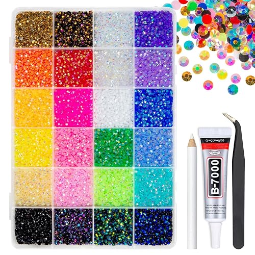 qiipii 24 Color 13800pcs 3mm Jelly Resin Rhinestones for Bedazzling Crafting Flatback Stones Colorful AB Gems Diamonds for Nails Eyes Face Makeup Tumblers Bottles DIY Crafts Clothes Shoes Phones