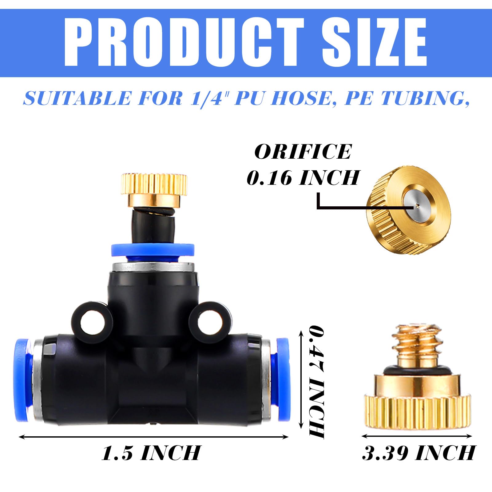 Kit de rechange pour brumisateur (20 pièces) comprenant 20 buses robustes et 20 raccords en T pour tuyau de 6,35 mm (1/4"). Pièces détachées pour système d'arrosage automatique extérieur (brouillage