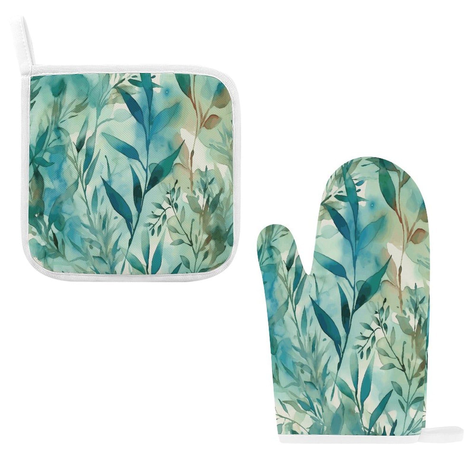 Btcowzrv Style Hand Drawn Leaves Oven Mitts And Pot Holders 2Pcs Set