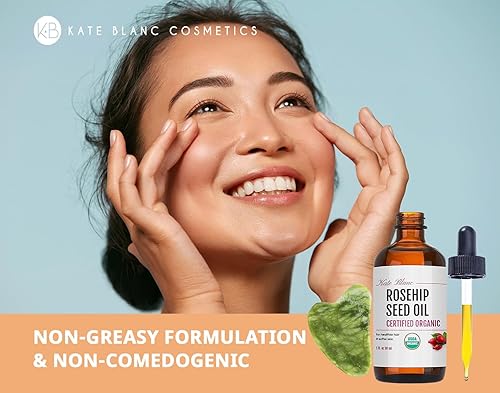 Miniatura 4 de Kate Blanc Cosmetics Aceite de rosa mosqueta para cara y piel con kit de piedra Gua Sha (1 onza) Aceite de semilla de rosa mosqueta orgánico USDA