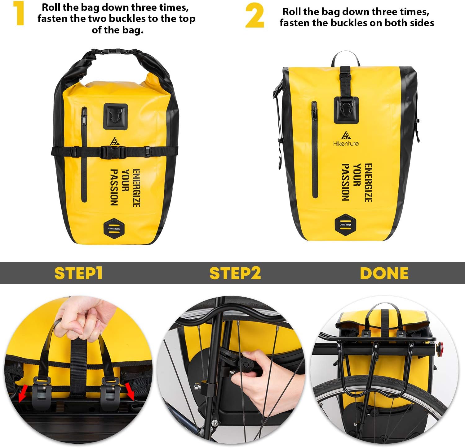Hikenture Bike Panniers Rear Rack Waterproof 27L Bicycle Saddle Bags Commuter Backpack Laptop Pannier Trunk Side Storage Cycling Pack Cargo Luggage Carrier Bike Accessories(Yellow) : Sports & Outdoors