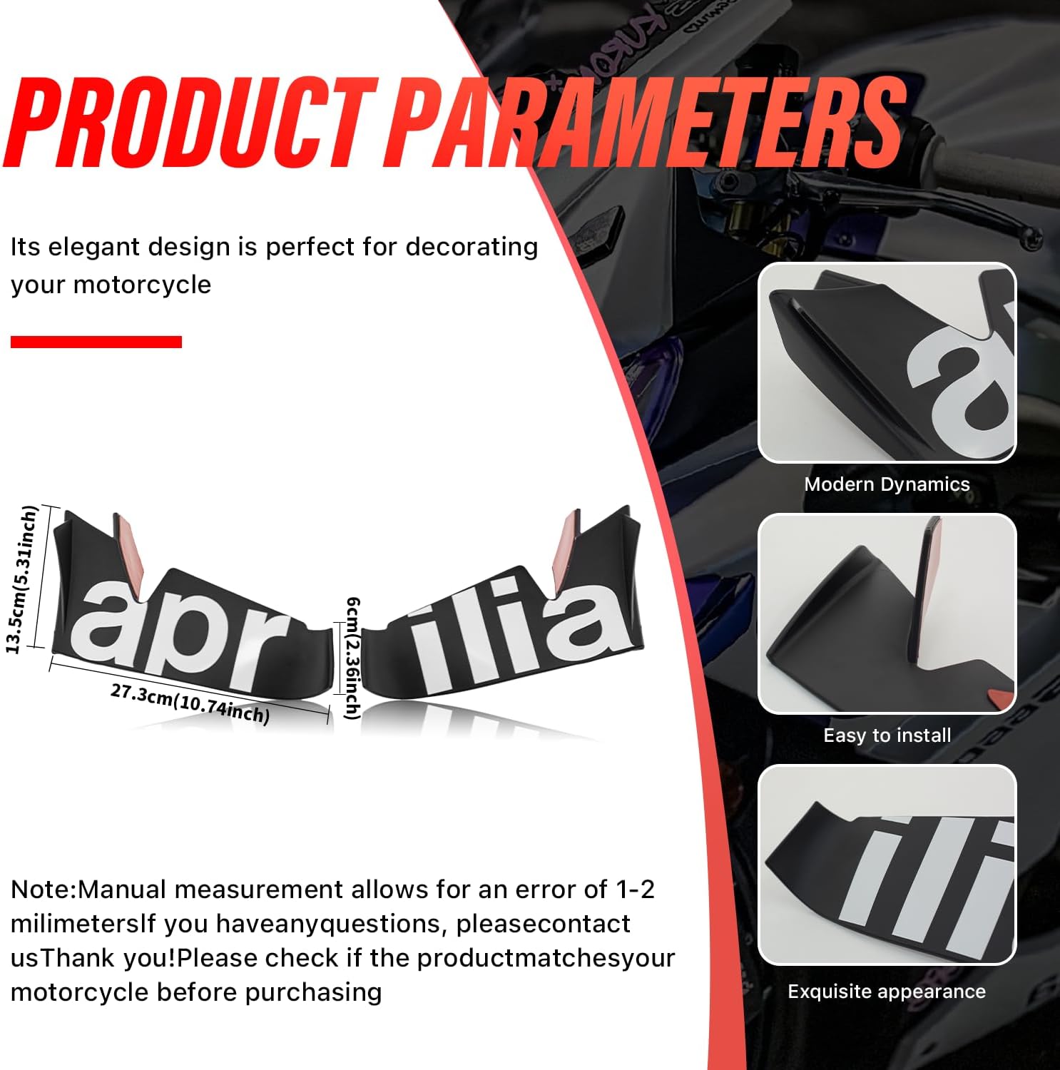 Motorcycle Winglet Fairings for Aprilia RS660 RSV4 - Spoiler Wing for Aprilia Winglets, Easy Installation of Aprilia Fairings (White)