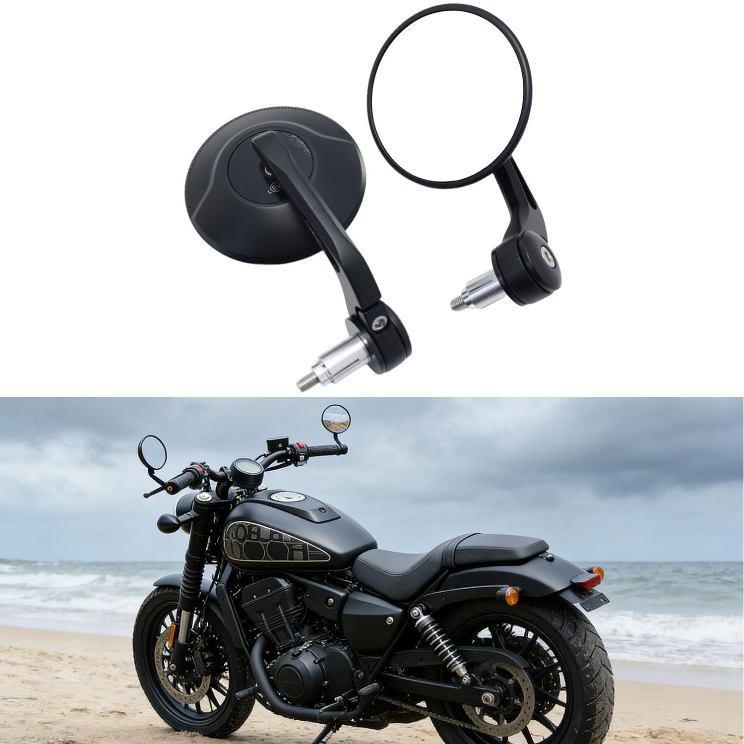 Rétroviseurs d’extrémité de Guidon Moto Homologués E, Rotatifs à 360°, Rétroviseurs de Guidon Ronds 7/8" 22mm pour Moped, Quad, Scooter, ATV