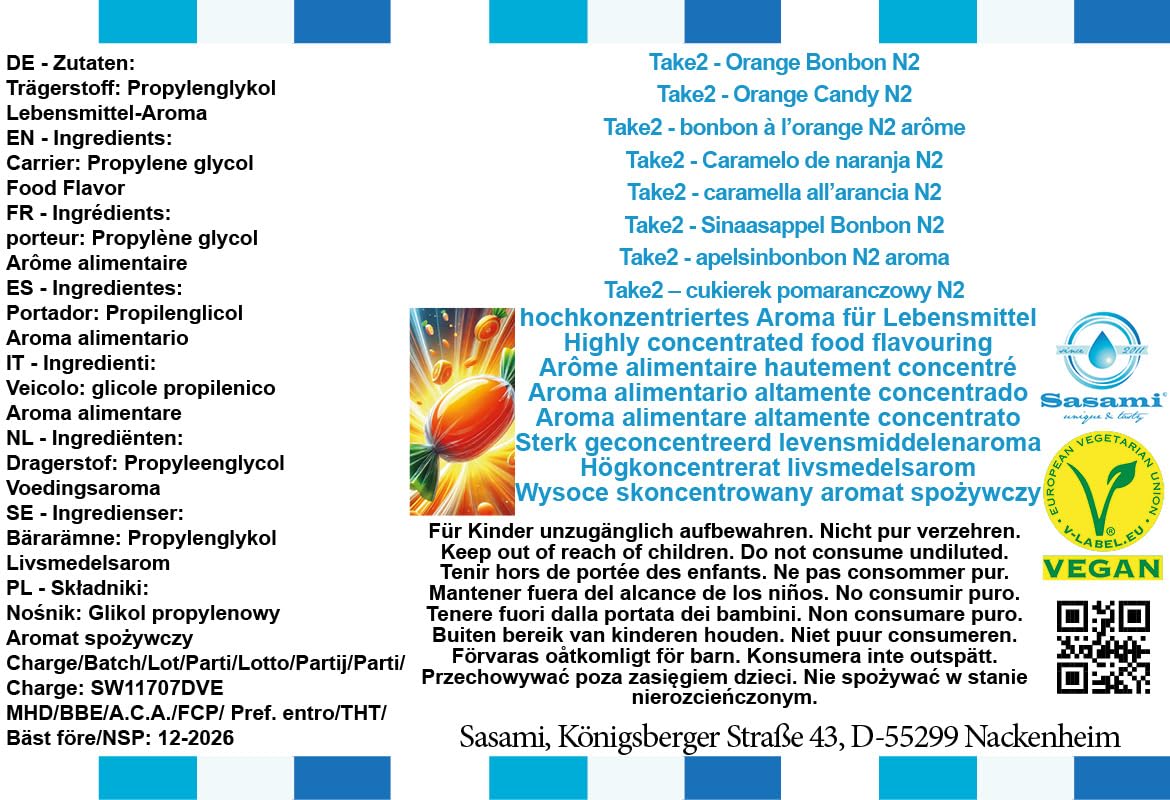 Take2 - caramella all’arancia N2 aroma vegano - Sasami concentrato - 100ml