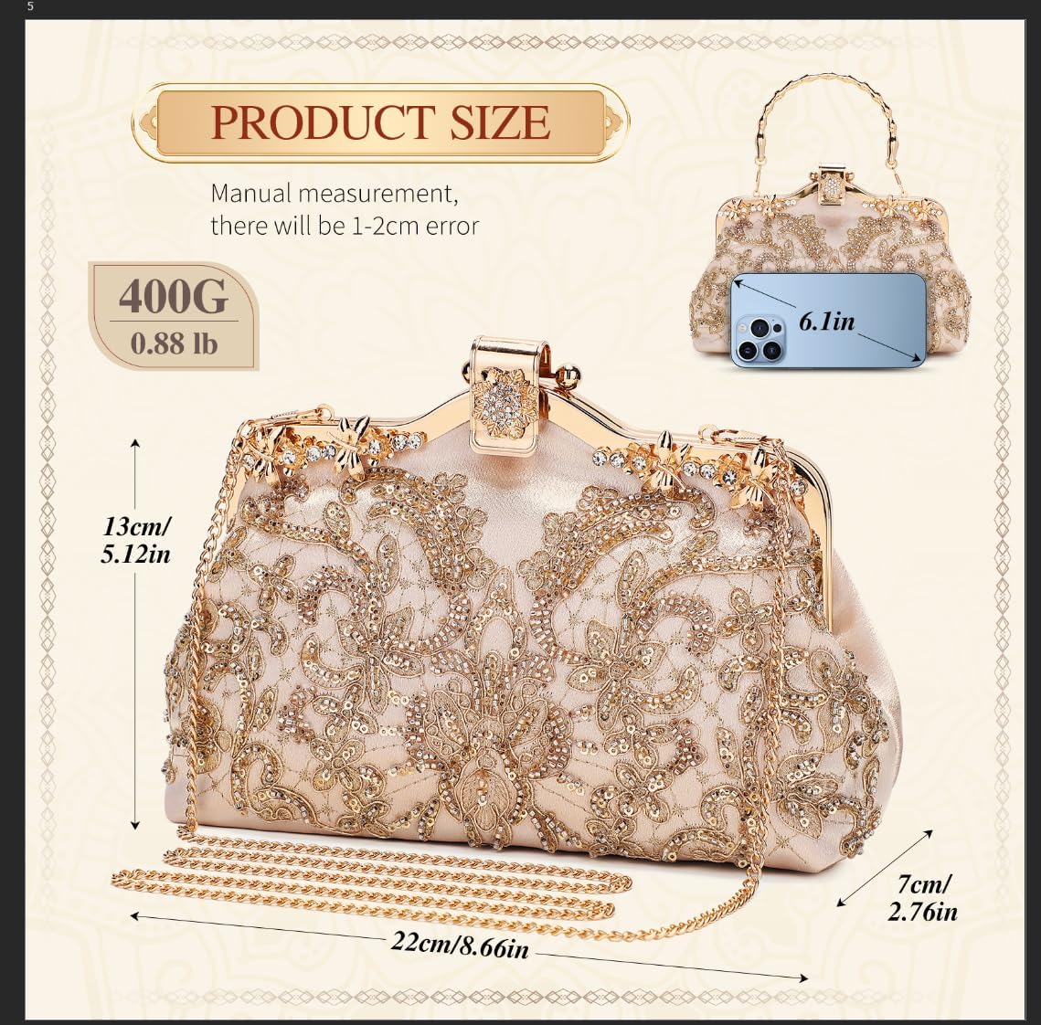 UBORSE 1920s Vintage Clutch Purse Beaded Evening Bag for Women Formal Bridal Sequin Handbag Clutch for Wedding/Prom/Cocktail | 1920s, Vintage, Beaded, Formal, Bridal, Sequin - Image 4