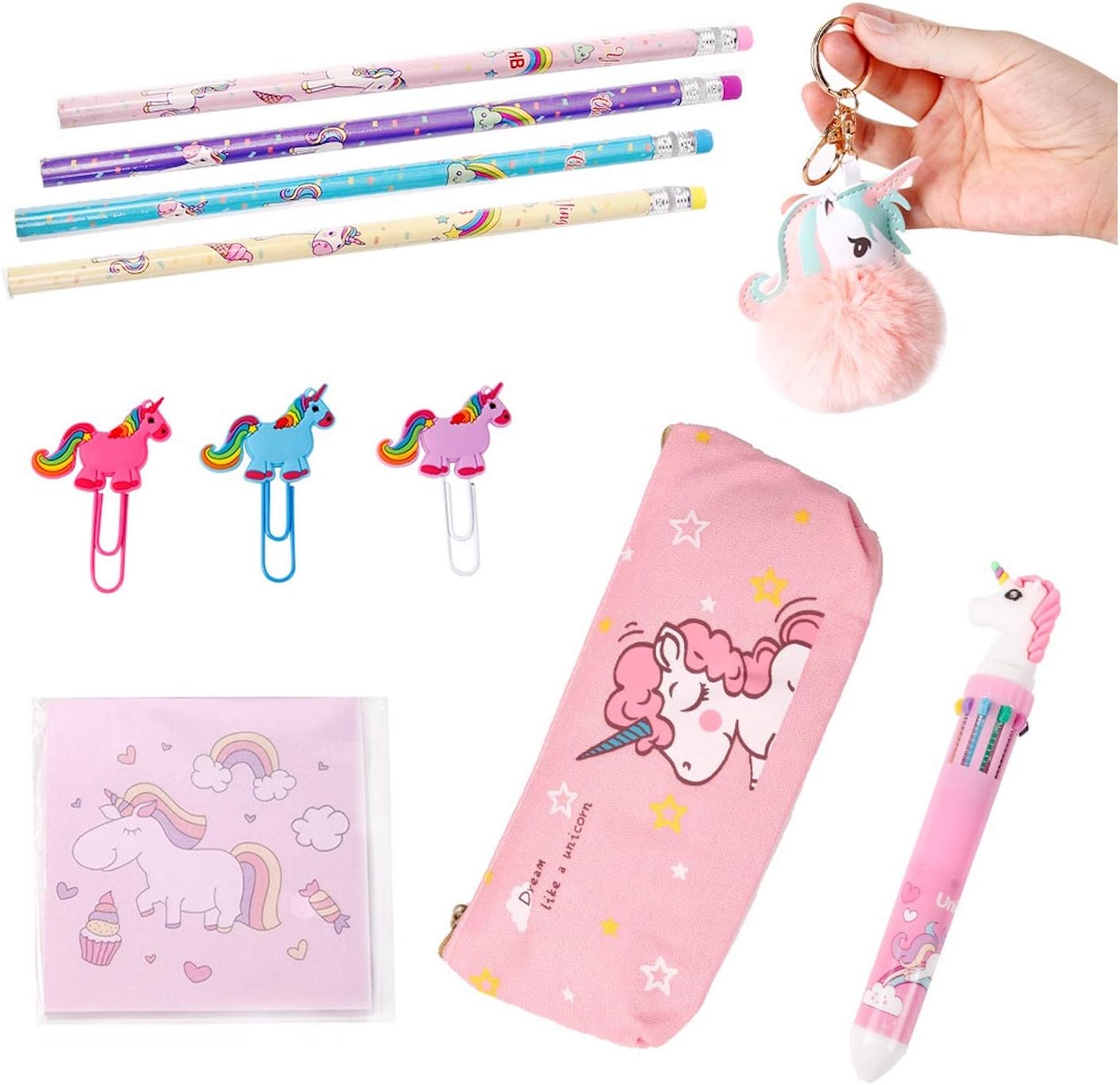 Amazon Co Jp ユニコーン文房具ギフトセット 女の子用 ユニコーンの学校用品 ユニコーンポンポンキーチェーン ユニコーンペン 鉛筆 ステッカー ペーパークリップ ユニコーン鉛筆ケース おもちゃ