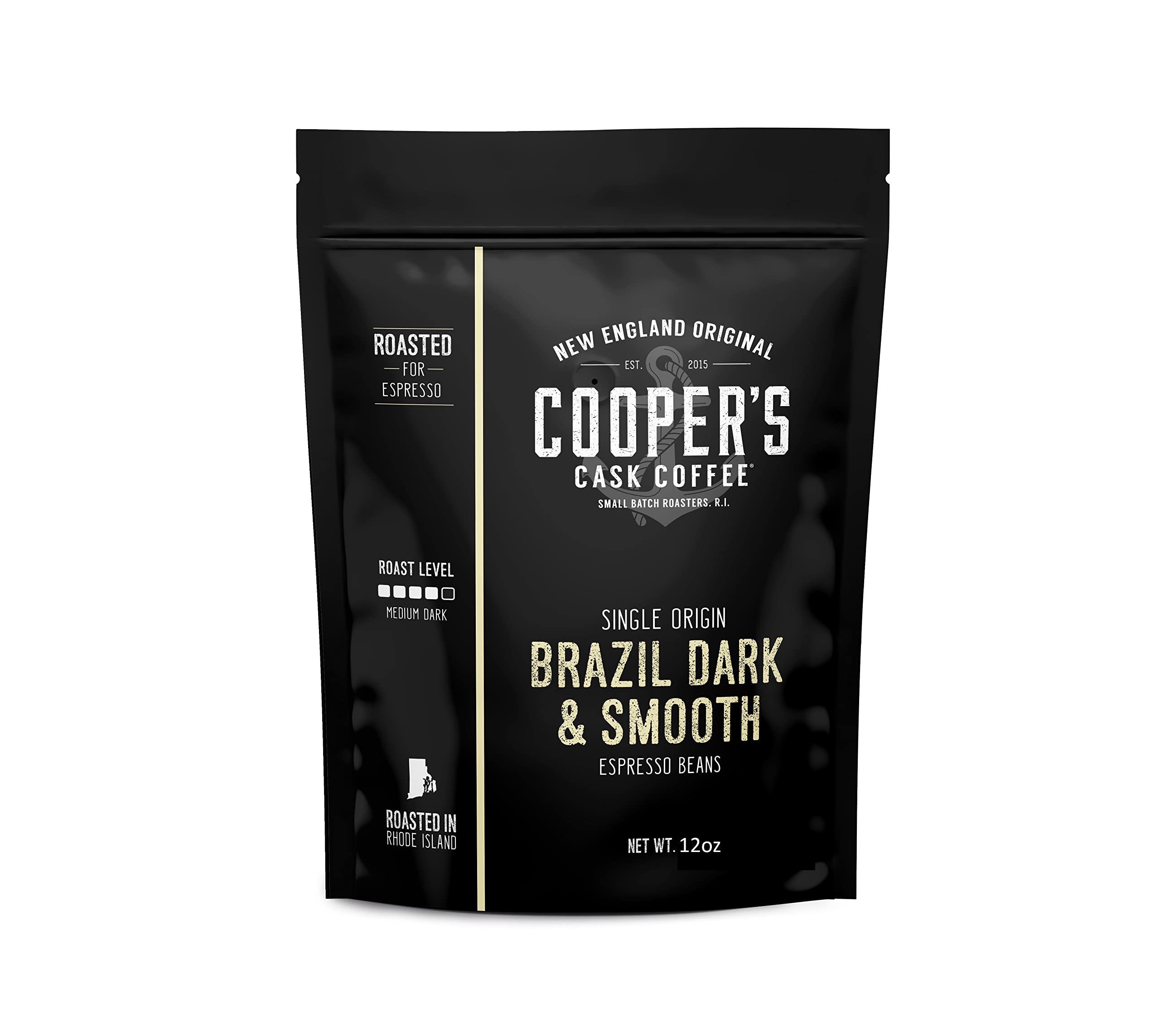 Espresso Ground Coffee Beans | Brazilian Strong, Smooth & Creamy Medium Dark Roast Single Origin Coffee, 12 oz Bag By The Master Roasters Of Cooper's Cask Coffee Coffee