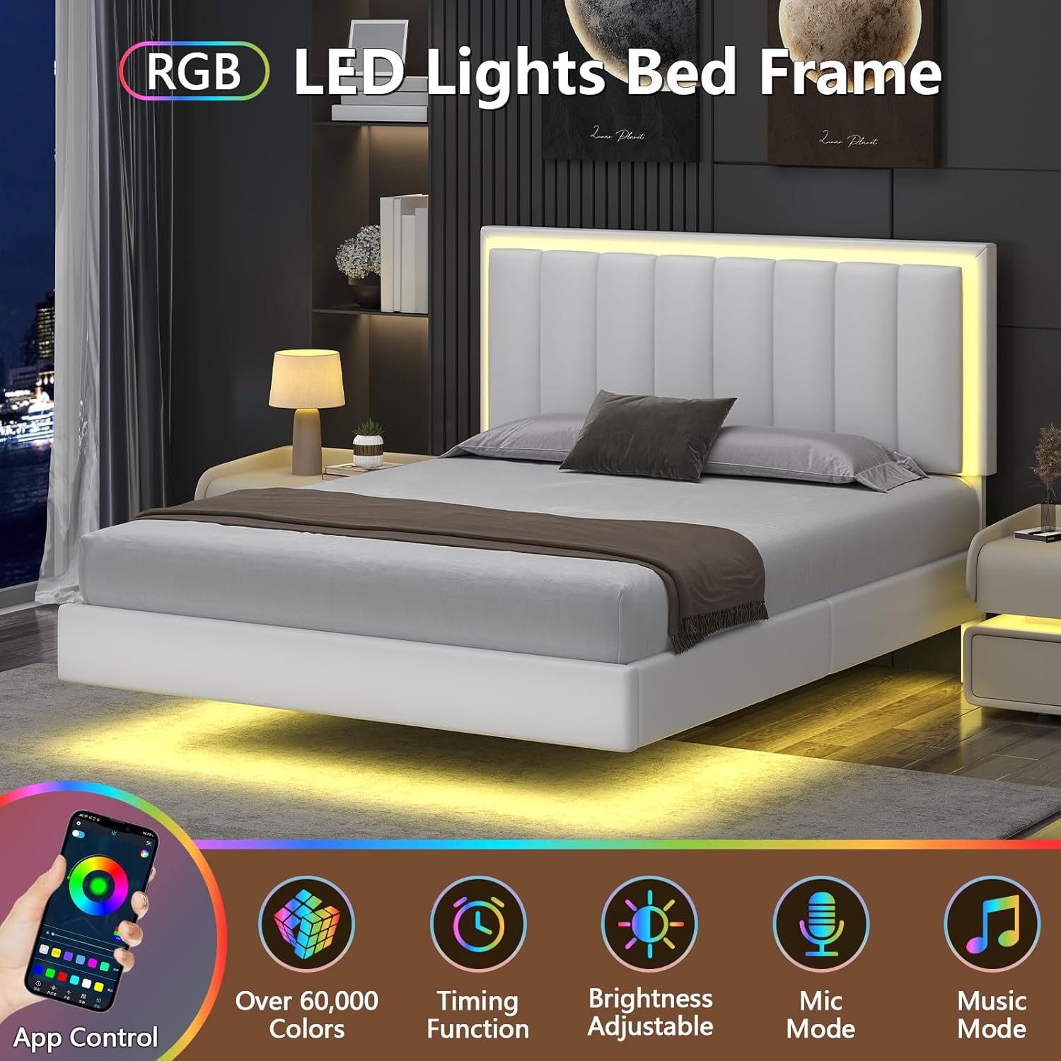 RGB LED Lights Bed Frame with App Control features