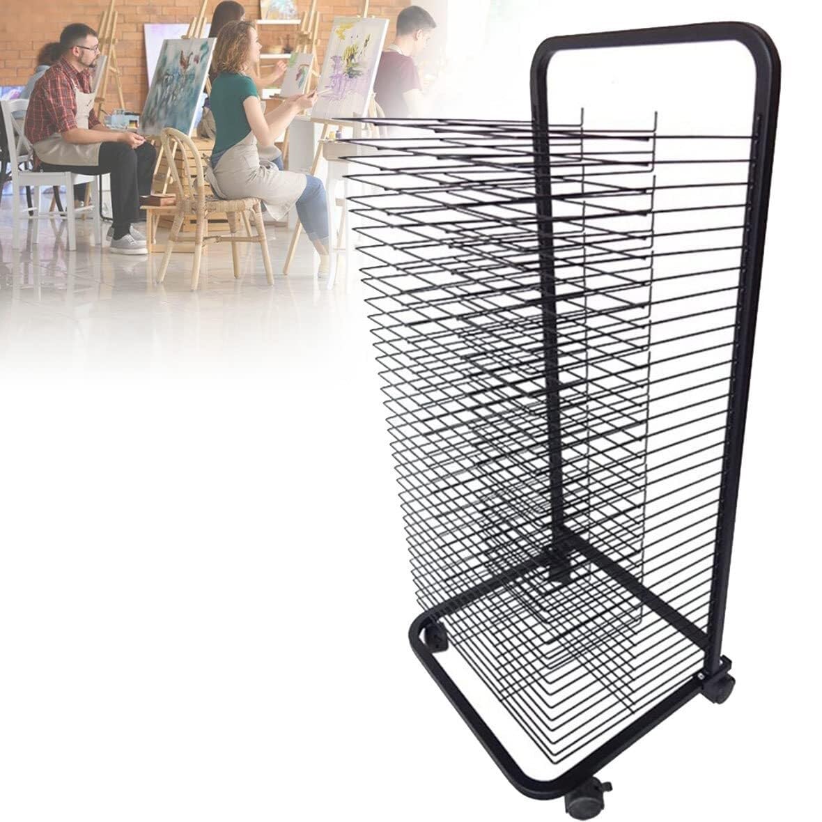 PPXCZZ Mobile Art Drying Rack with 20, 25, 30, or 35 Shelves, Durable Metal Frame, Lockable 360° Wheels for Studios & Classrooms(35floors)