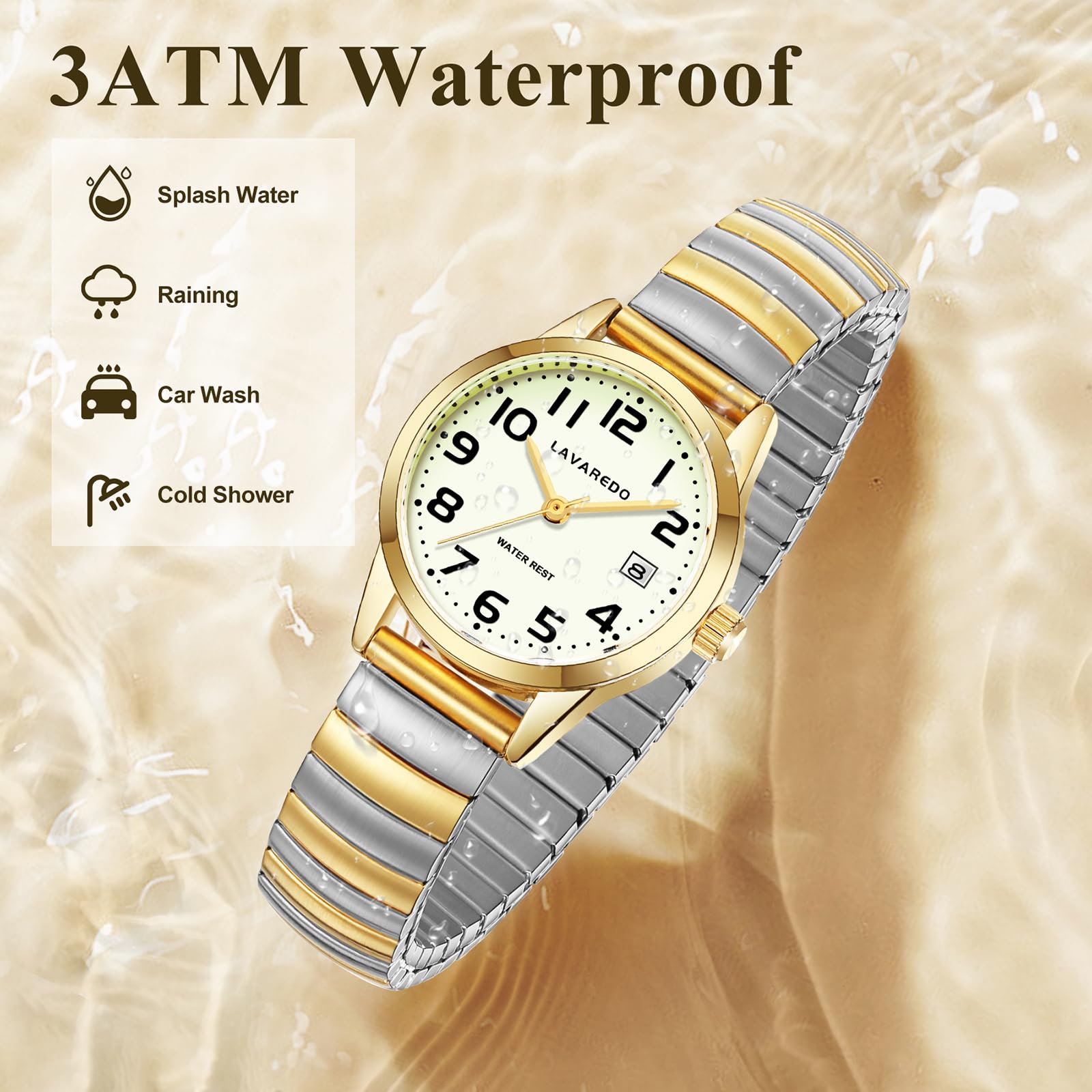 Timever Montre à Quartz analogique pour Femme avec Bracelet Extensible en Acier Inoxydable,Date,Étanche 3 ATM,Gros Chiffres,Idée de Cadeau pour Dames et Amie