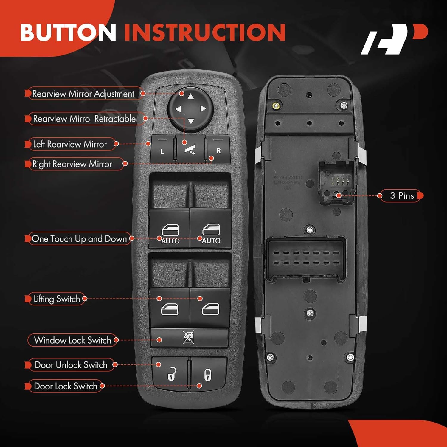 A-Premium Master Power Window Switch Compatible with Chrysler Town & Country 2012-2016 & Dodge Grand Caravan 2012-2016, V6 3.6L Mini Passenger Van, Front Left Driver Side, Replace# 68110872AA