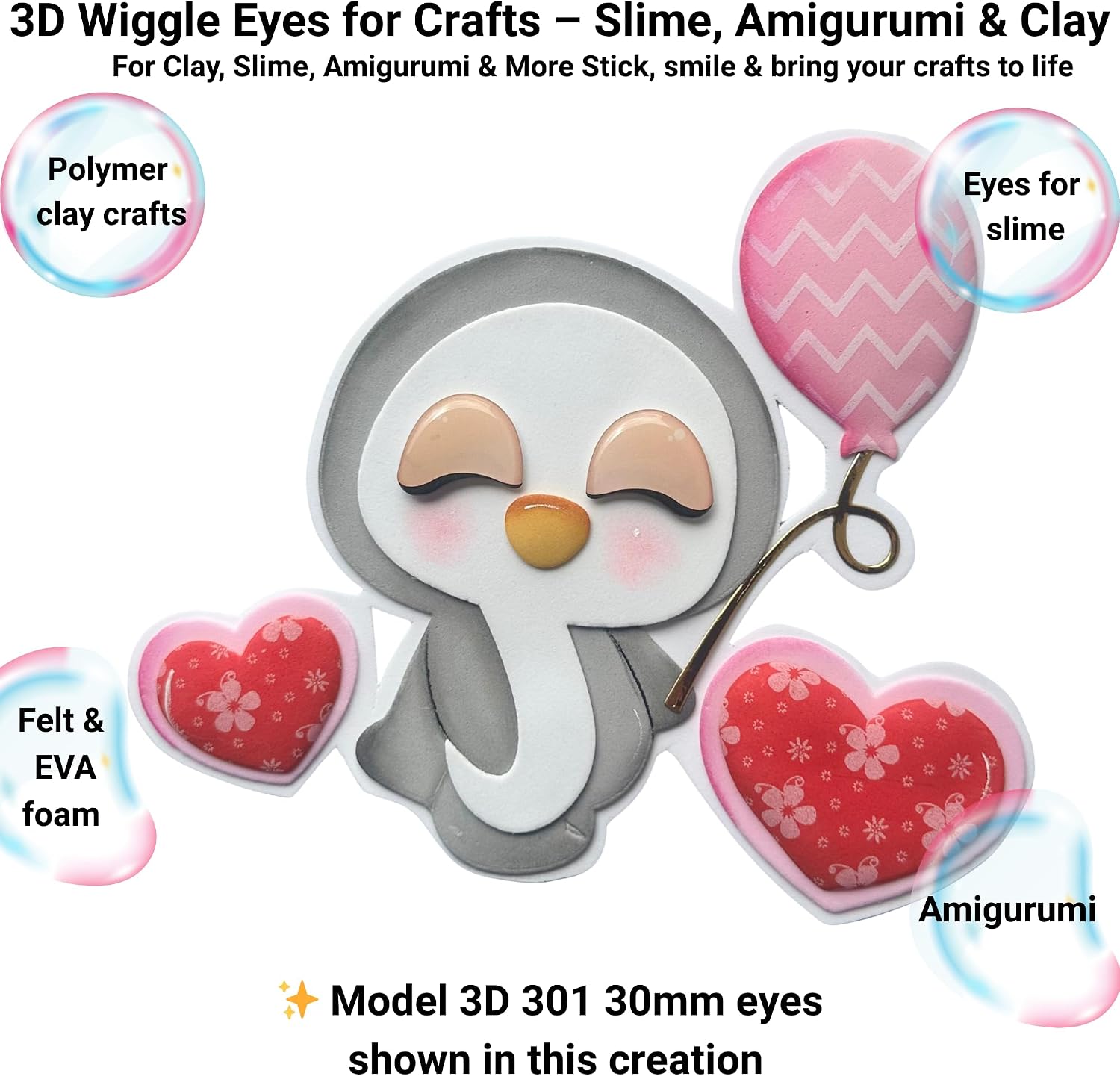 Premium 3D Resin Closed Eyes – Large 30 mm, Pearlescent Skin Tone – 8 Pcs / 4 Pairs – Self-Adhesive for Dolls, Plushies, Amigurumi & DIY Crafts (301-30)