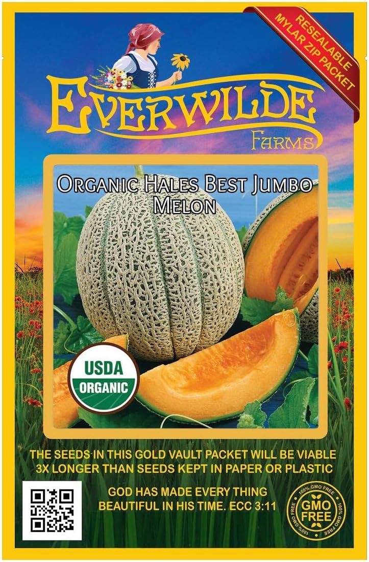 Everwilde Farms - 1 Lb Organic Hales Best Jumbo Melon Seeds - Gold Vault Packet