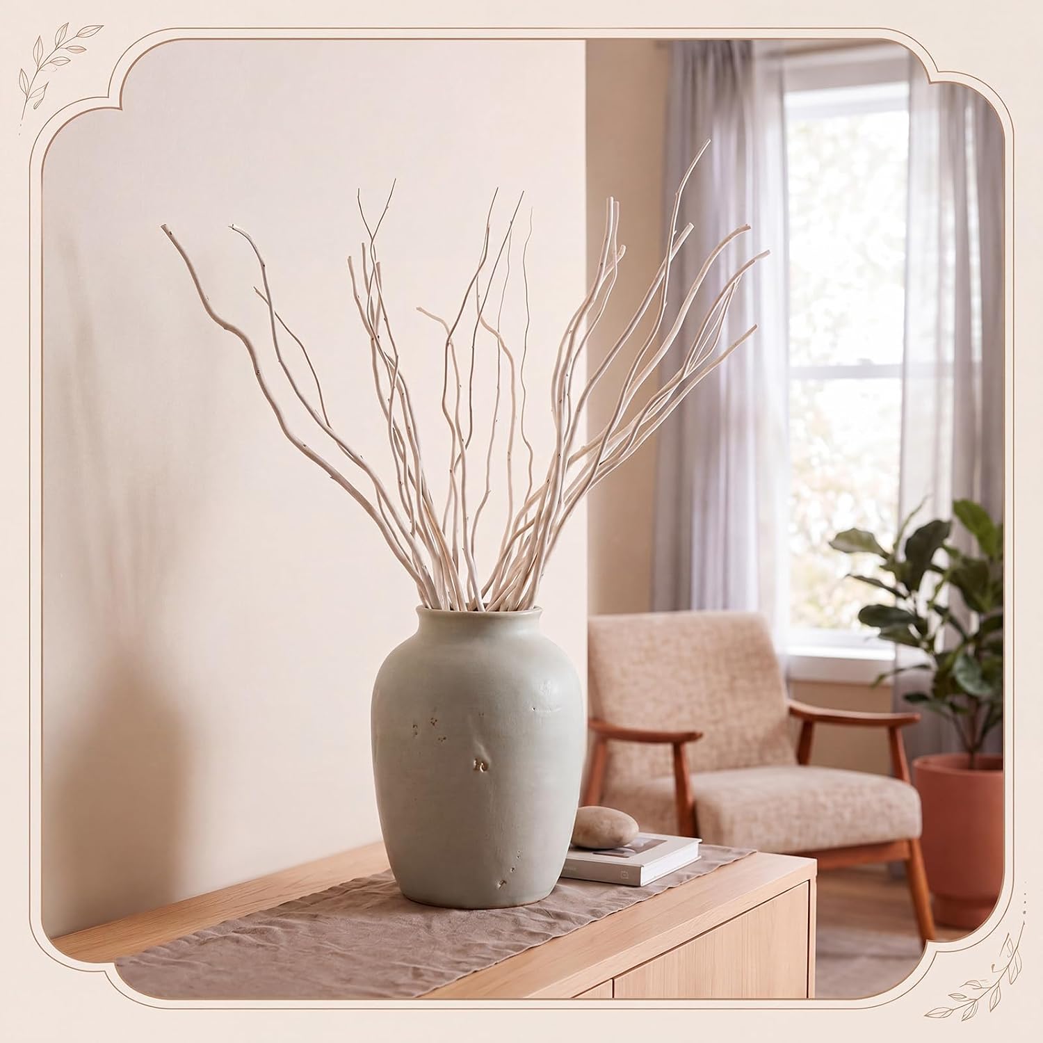 Thiccywoov 24 Pcs Natural Dried White Willow Branches Decorative Twigs for Vase Rustic Farmhouse Home Decor Table Centerpiece Wedding Decoration(21-23inches,Twisted)