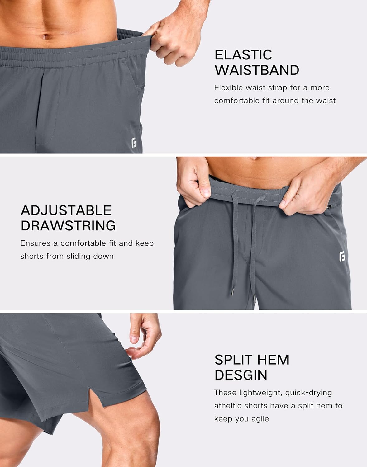 GGJ Men's Lightweight Athletic Shorts with 2 Zipper Pockets 7"/5"/9" Gym Workout Running Quick Dry Tennis Shorts for Men - Image 6
