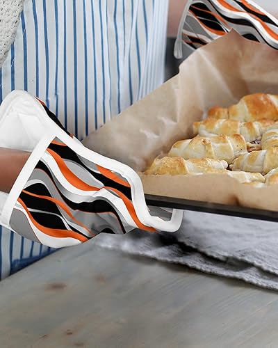 Miniatura 6 de Juego de 2 soportes para ollas con bolsillo para cocina, almohadillas calientes de aislamiento térmico, juego de 2, moderno blanco Moire geométrico,