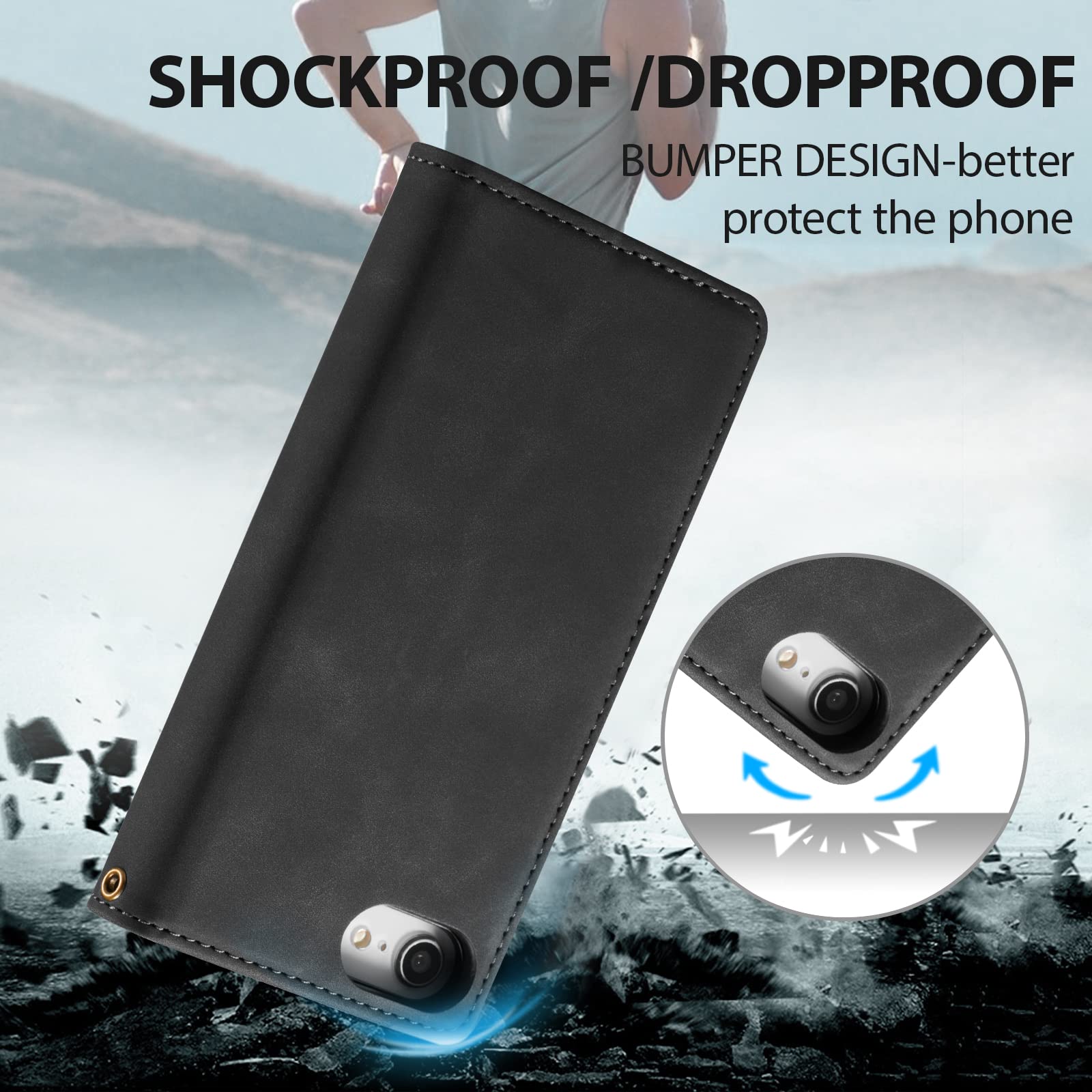 QLTYPRI Klapphülle Mit Magnet Für IPhone 7/8/SE – Kartenfach, Ständer-Funktion, Schwarz
