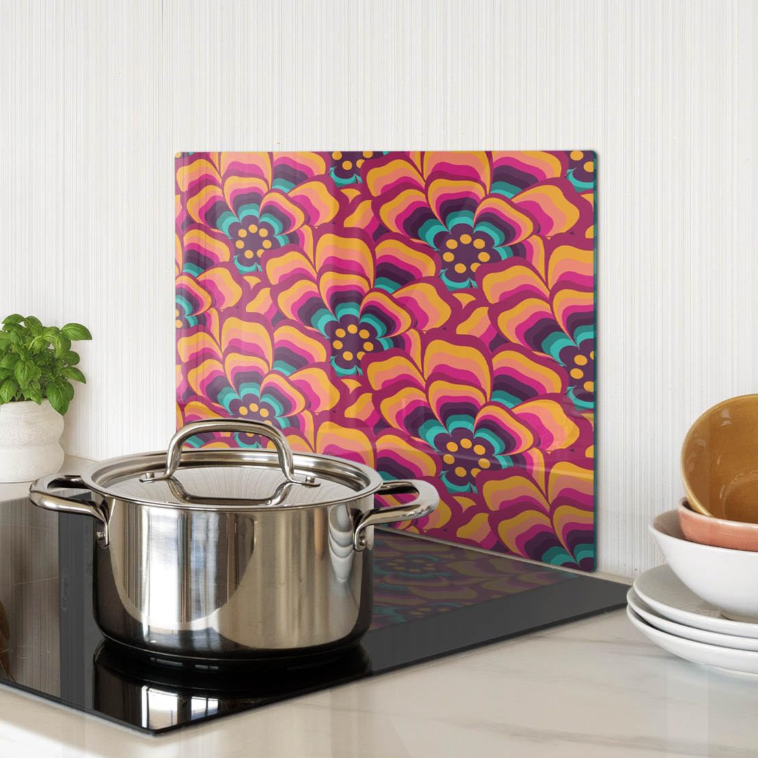 Multifunzione: Tagliere in vetro e coperchio 40x30 cm Motivo floreale