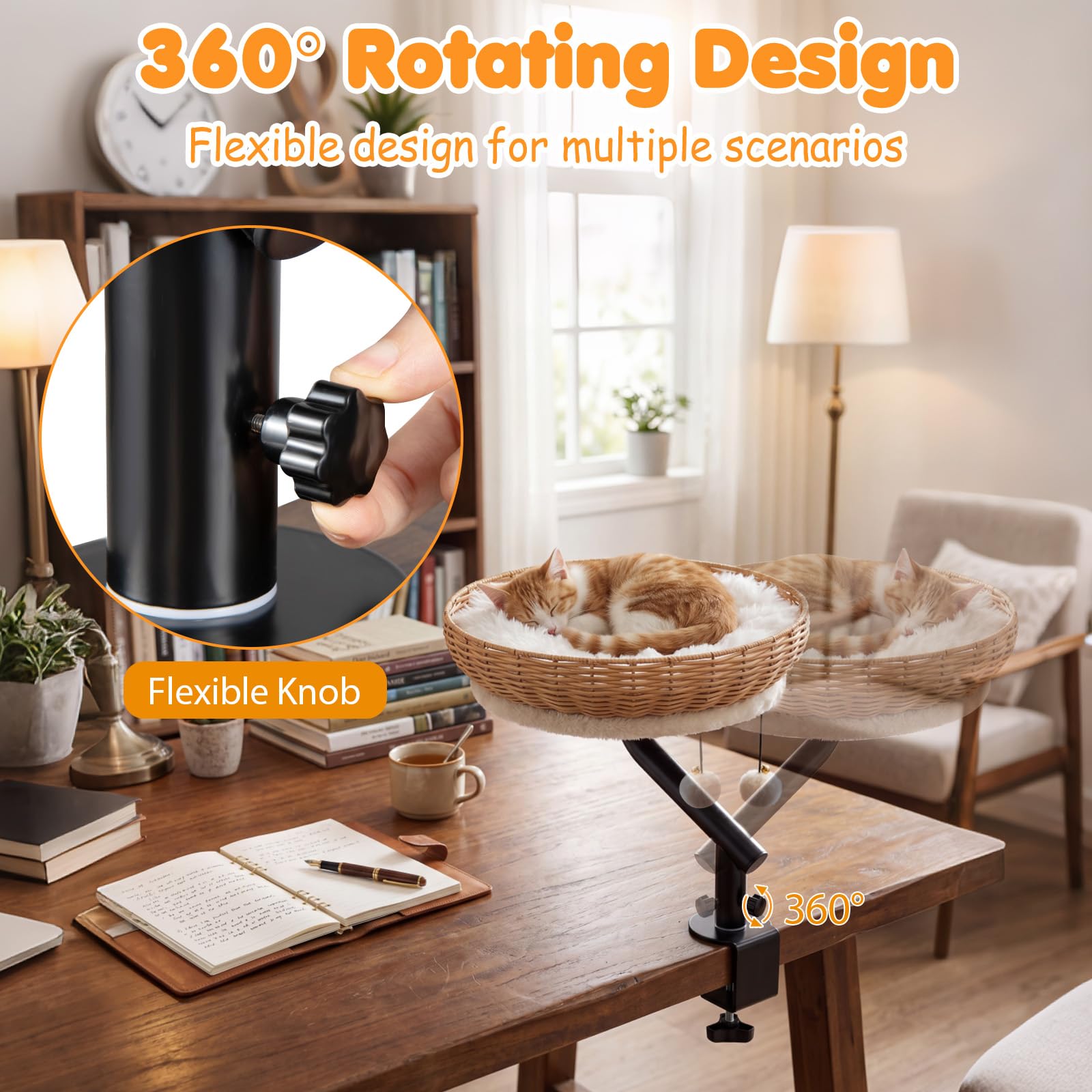SOARS Katzenbett für Schreibtisch, 360° drehbare Katzenhängematte