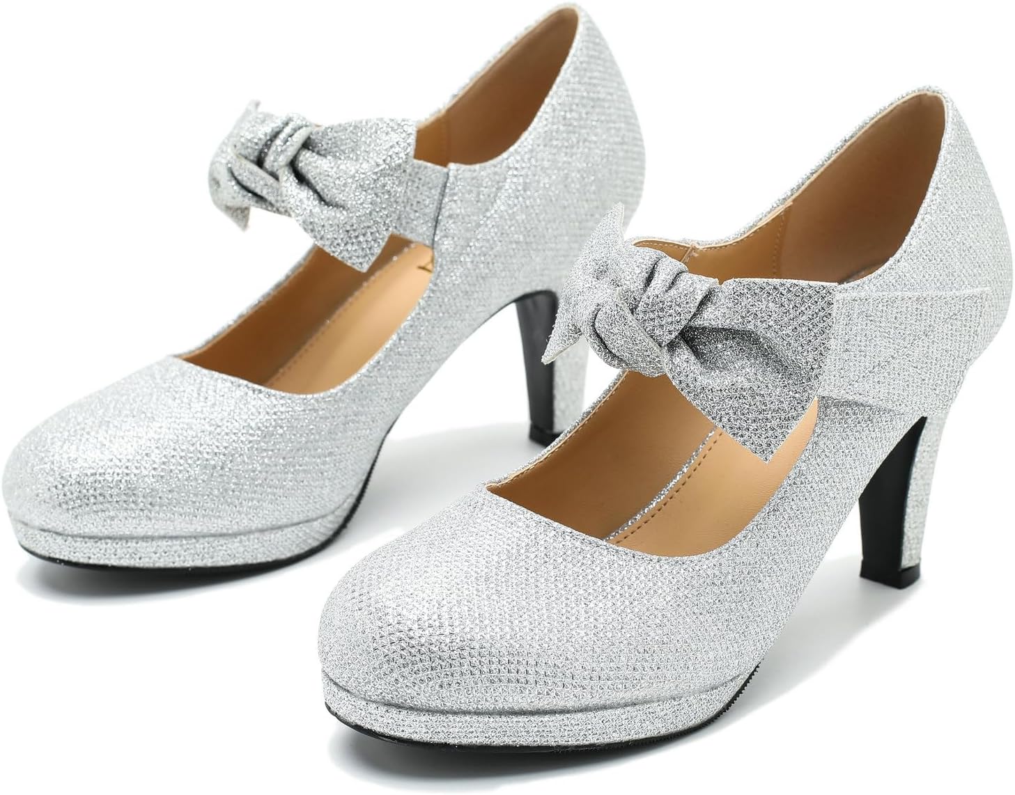 LIURUIJIA Women's Chunky Heel Mary Janes Platform Pumps with Bow Strap Retro High Heel Round Toe Dress Shoes for Daily Work Cosplay