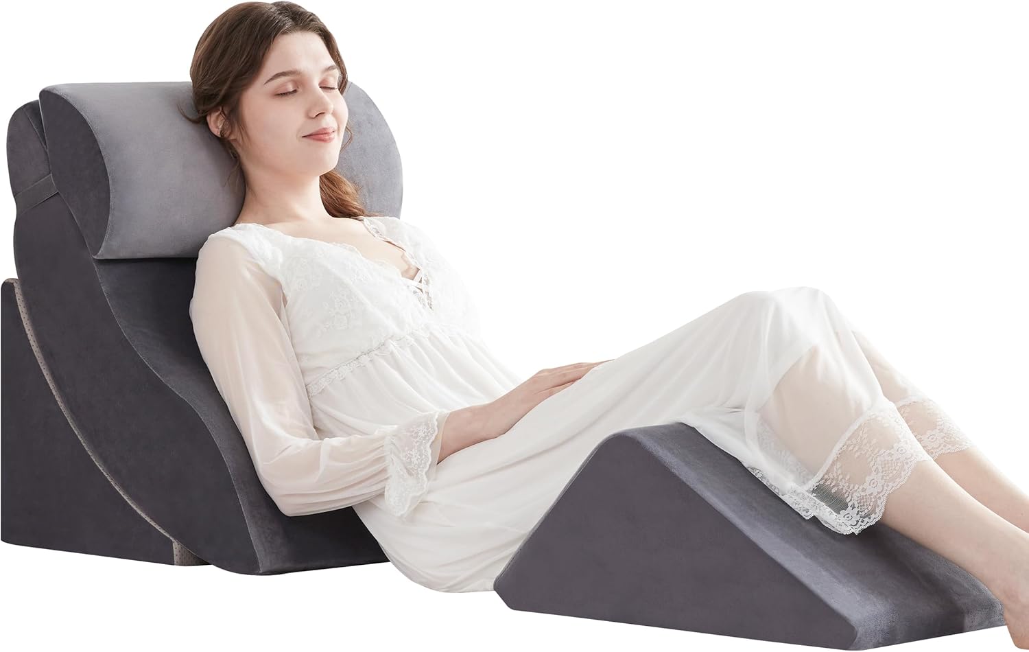 4pcs Orthopedic Wedge Pillow Set, Adjustable Bed Wedge Pillow for Sleeping, Post Surgery, Wedge Pillow for Neck, Back, Knee & Leg Pain Relief, Memory Foam Pillow for Acid Reflux, GERD, Grey Grey 4Pcs