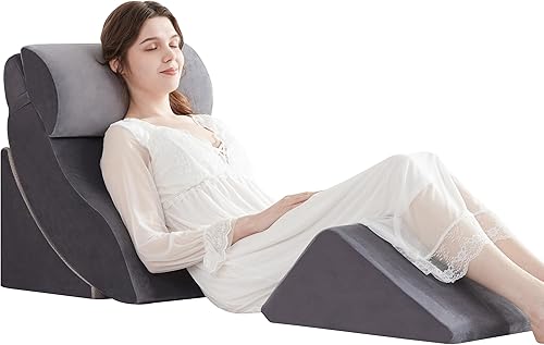 A2ZCOMFY 5 almohadas de cuña ajustables para dormir, poscirugía, espuma viscoelástica de doble capa para espalda, cuello, alivio del dolor de