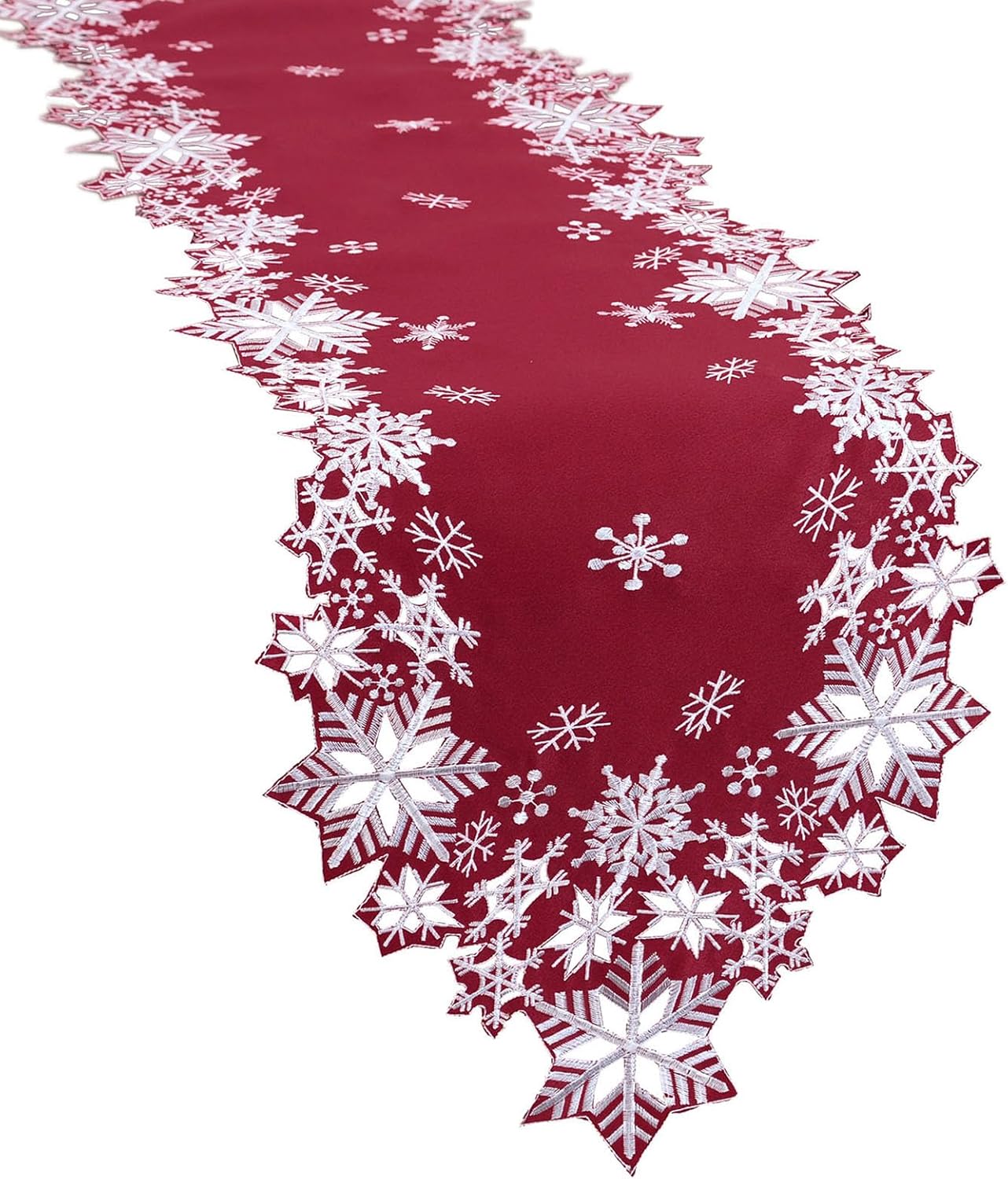 Simhomsen Embroidered Burgundy Snowflakes Table Runner for Christmas Holidays (14×90 inches)
