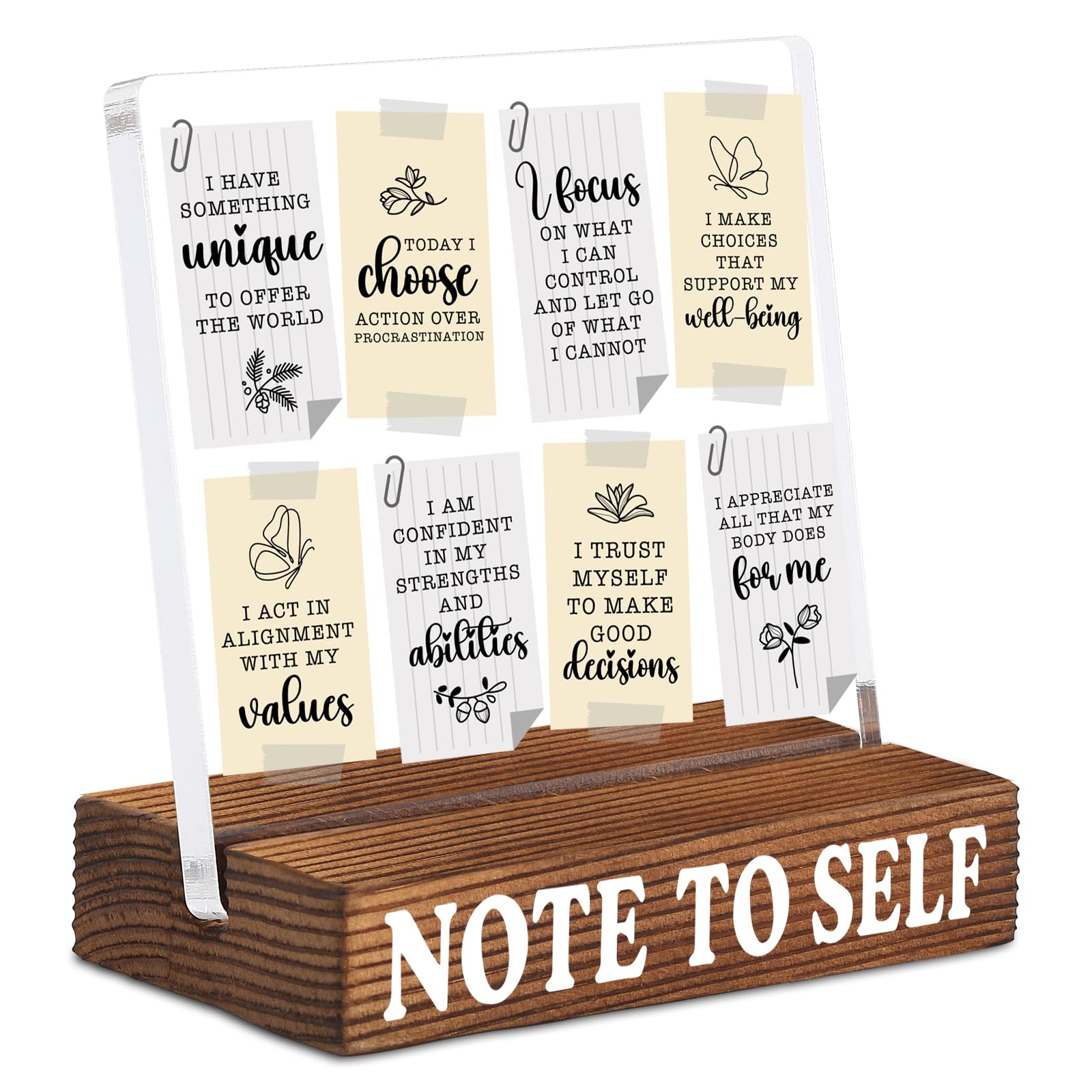 Inspirational Desk Decor with Positive Choice Reminders, Acrylic Motivation Sign with Rustic Wood Base, Encouragement Office Desk Gift for Coworker Friend SNOTE13