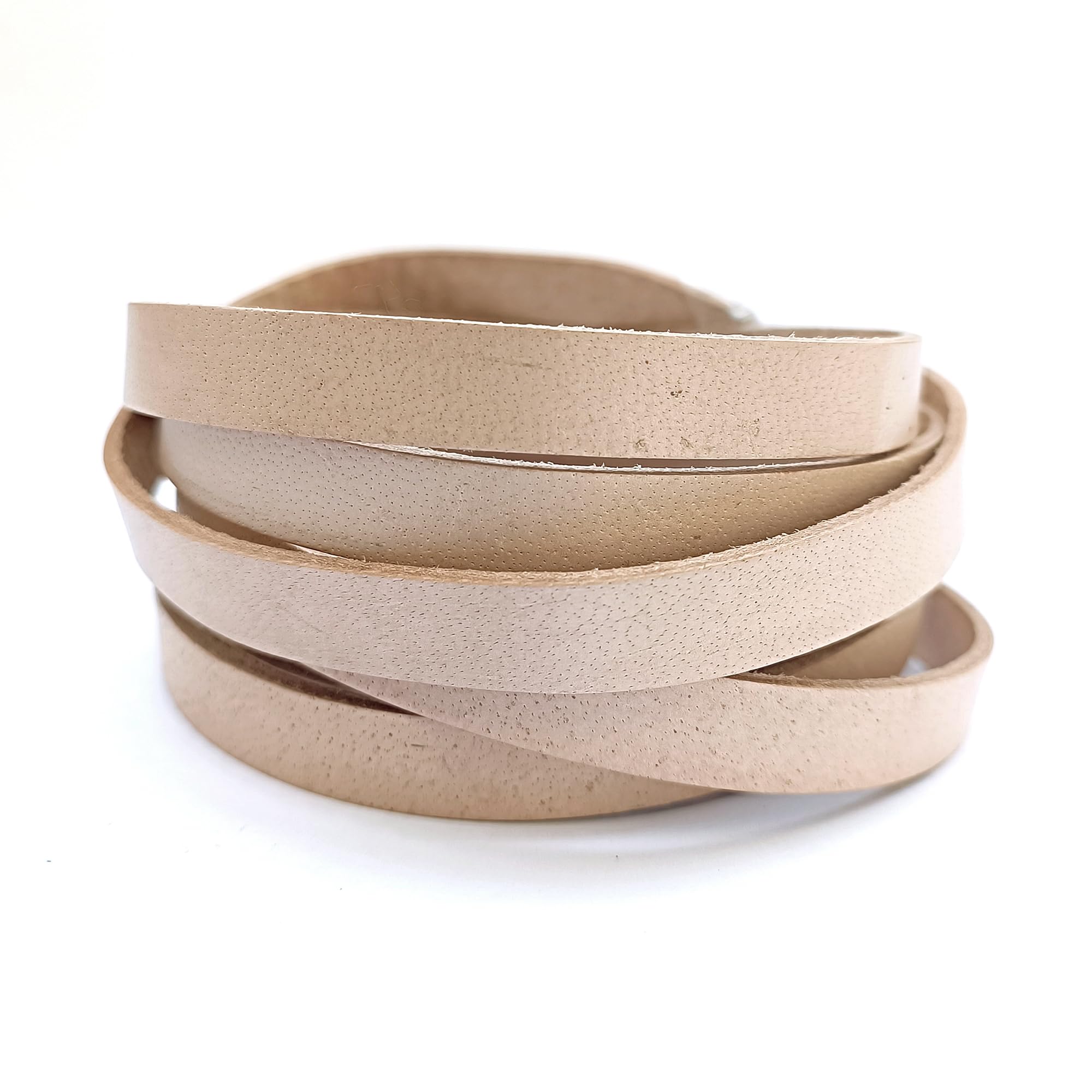 Cordón plano de cuero genuino para pulseras y manualidades, tira de piel beige de 3/8 pulgadas