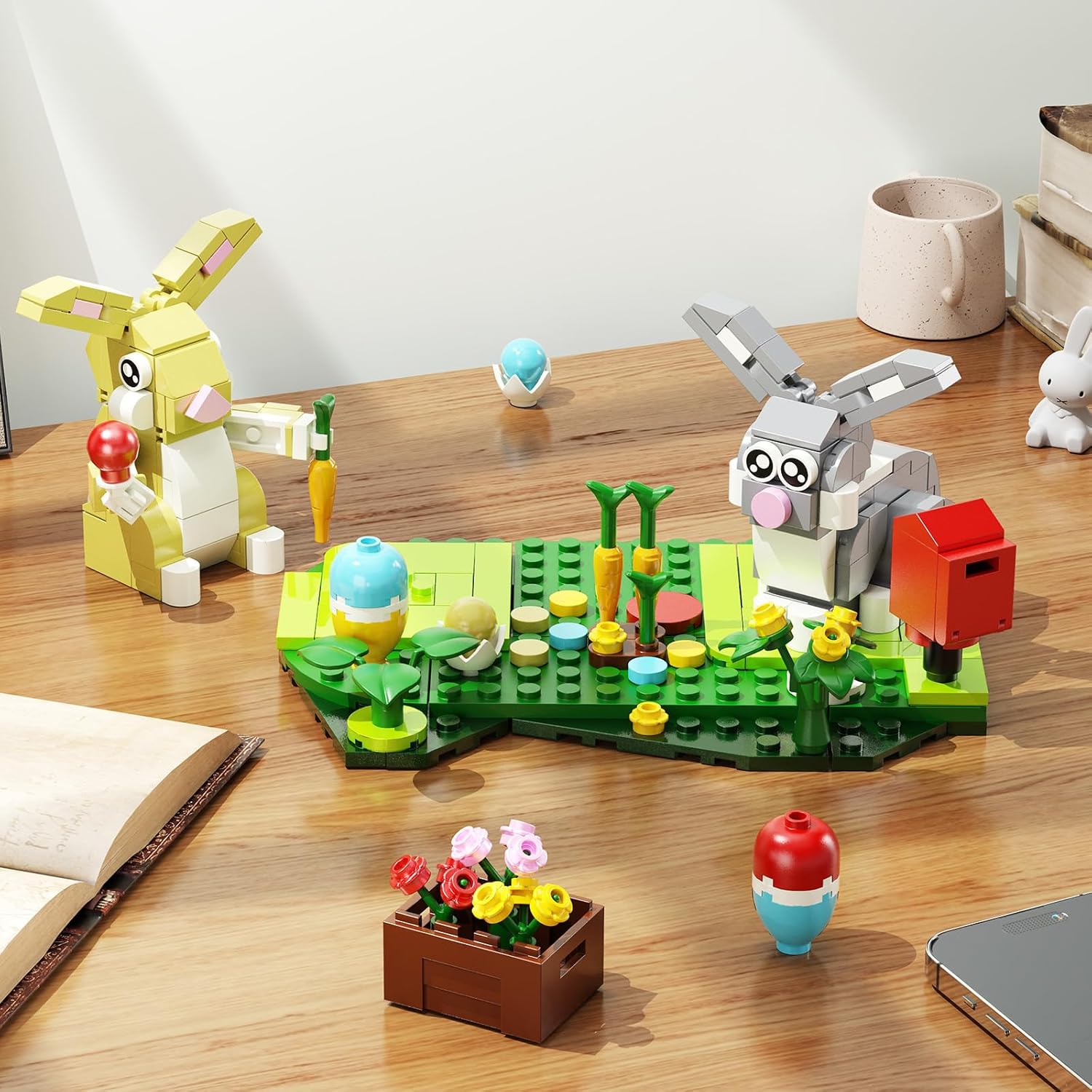 Easter Rabbits Eggs Building Set, Easter Gifts for Teens Adults - Springtime Pretend Playse, Includes Colorful Easter Eggs