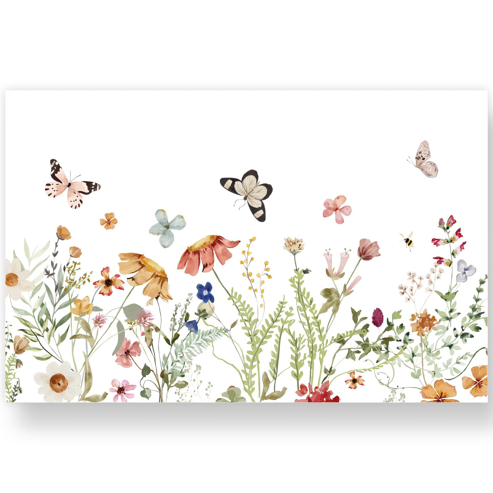 JarThenaAMCS 50 Pack Wildflower Paper Place Mats Watercolor Floral Butterfly Placemats 11 x 17 Inch Spring Paper Table Mats for Wedding Baby Bridal