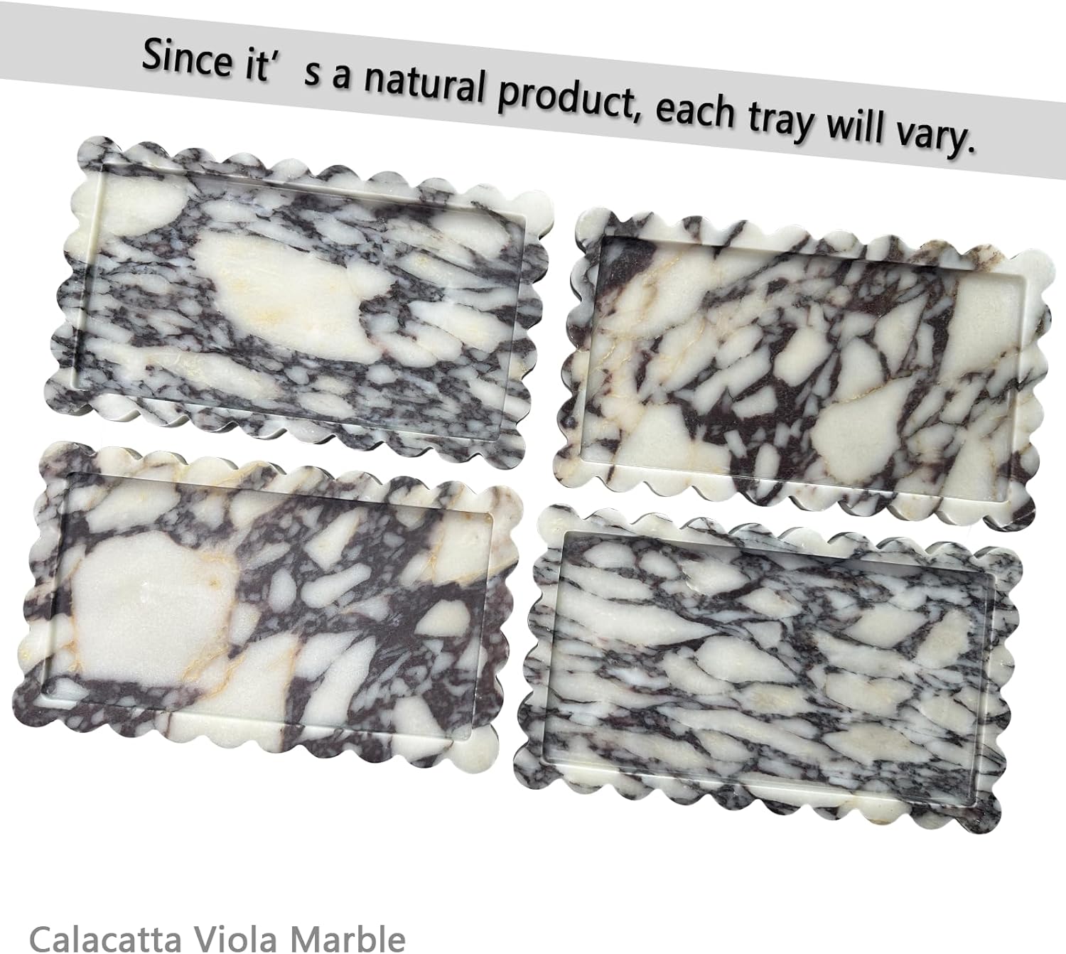 13.4 x 8 inch Large Marble Tray with Scalloped Edge, Rectangle Decorative Tray for Dresser Home Decor (Calacatta Viola) - Image 4