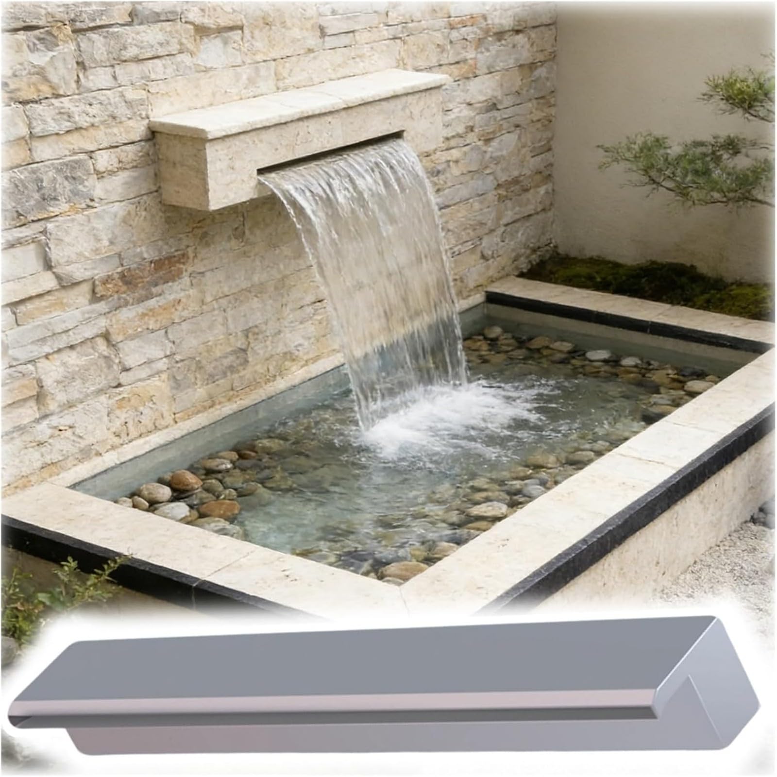Wall Mounted Outdoor Waterfall Spillway, Stainless Steel Pond Fountain Spillway for Garden Pool, Water Feature Cascade Overflow Weir (silvery,120cm/3.9ft)