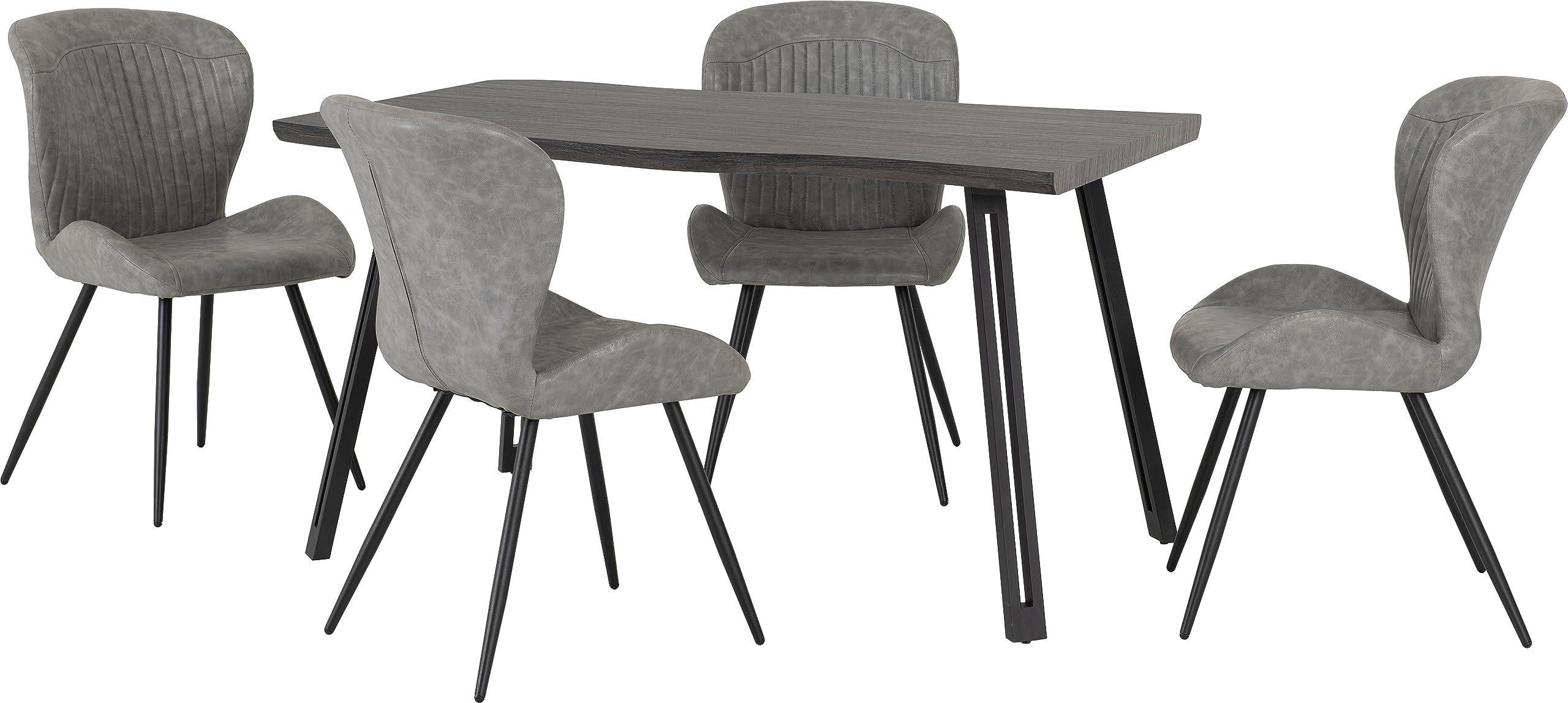Seconique Quebec Wave Dining Set - Black Wood Grain/Grey Pu