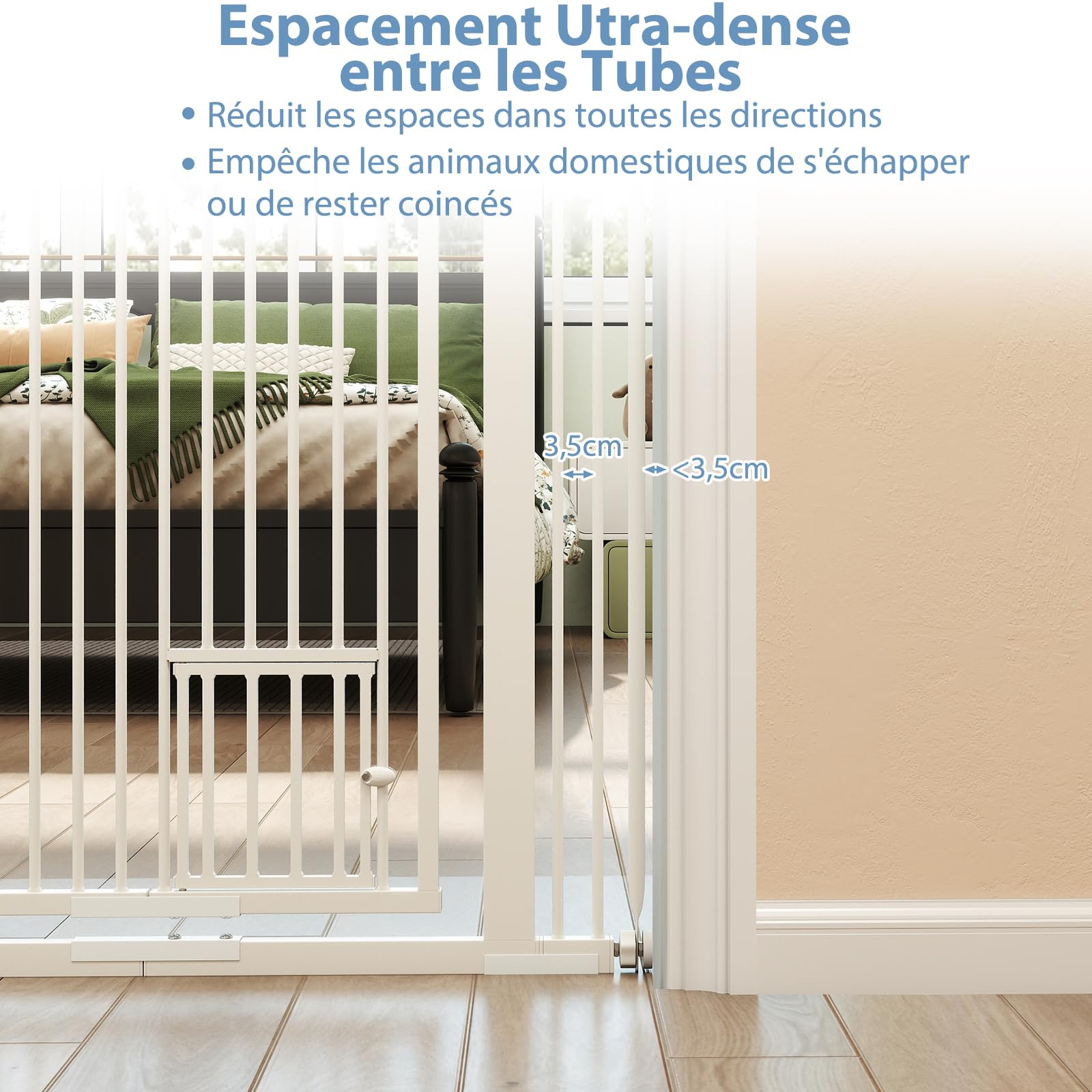 COSTWAY Barriere de Securite Chien, Barrière Chien Chat en Métal, Ouverture 77-104 cm, 2 Extensions, Porte Verrouillable, Barriere sans Perçage pour Porte Cuisine, Pression/Matériel Monté (150 cm)