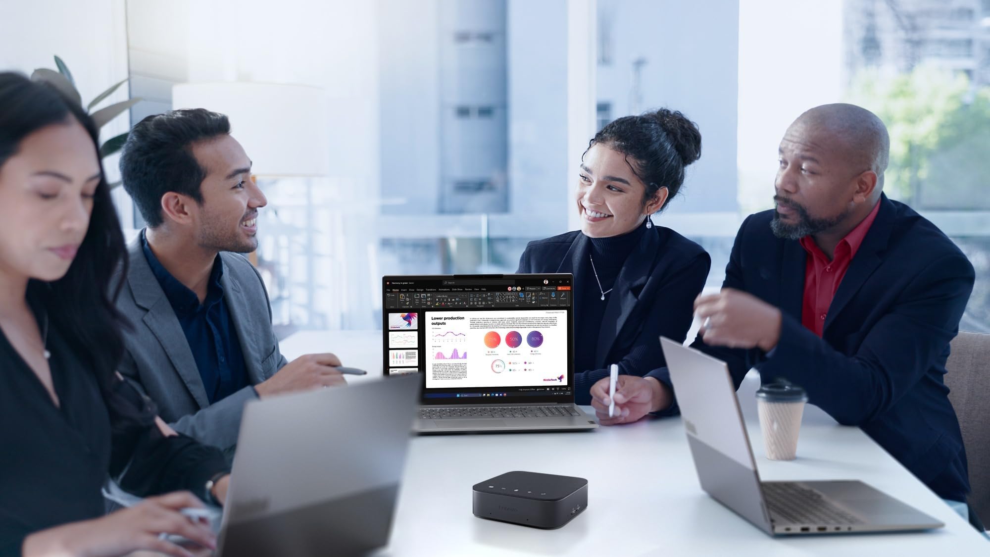 Lenovo Wireless Speakerphone 6000 Wireless Bluetooth 5.3 8 Beamforming Micrófonos Cancelación de Ruido AI, Microsoft Teams, Negro