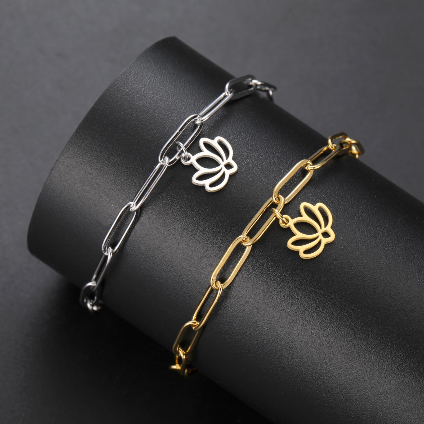 Dreamtimes Lotos Flower Ankles Anklets For Women Beach Anklets Jewelry Stainless Steel Adjustable Chain Lotus Stage Jewelry