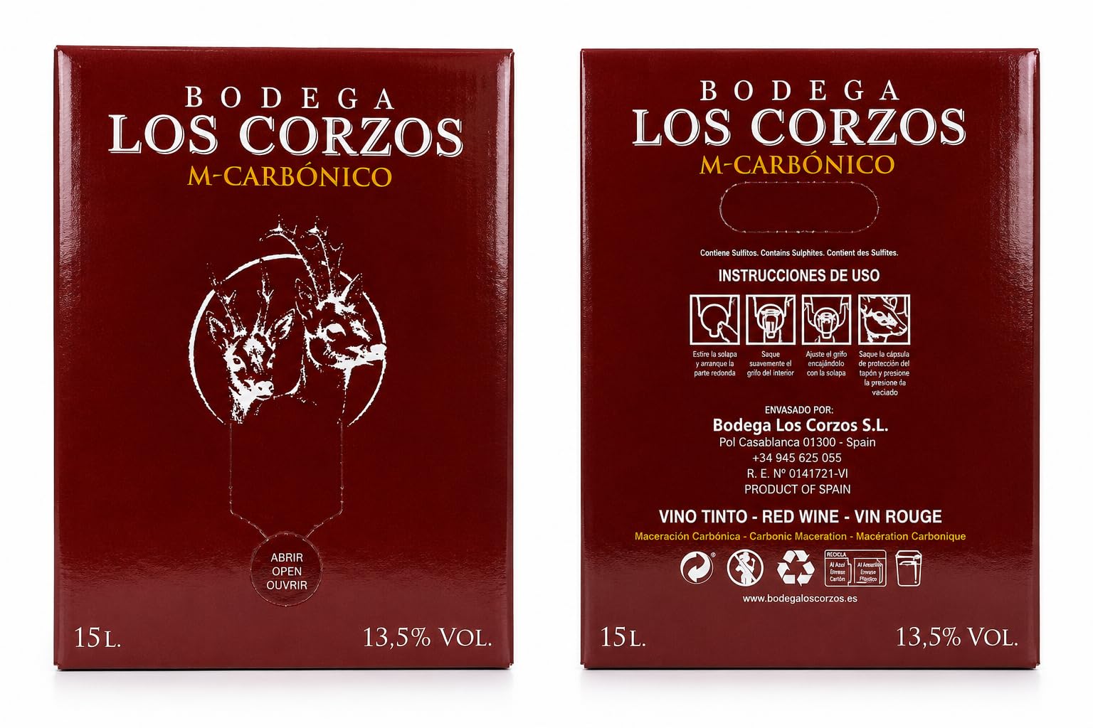 Bodega Los Corzos Vino Tinto Maceración Carbónica Bag in Box 15 L | 100% Tempranillo | Vino Tinto Español | Equivale a 20 Botellas de 75 cl | Ideal para Hostelería, Eventos y Consumo Diario