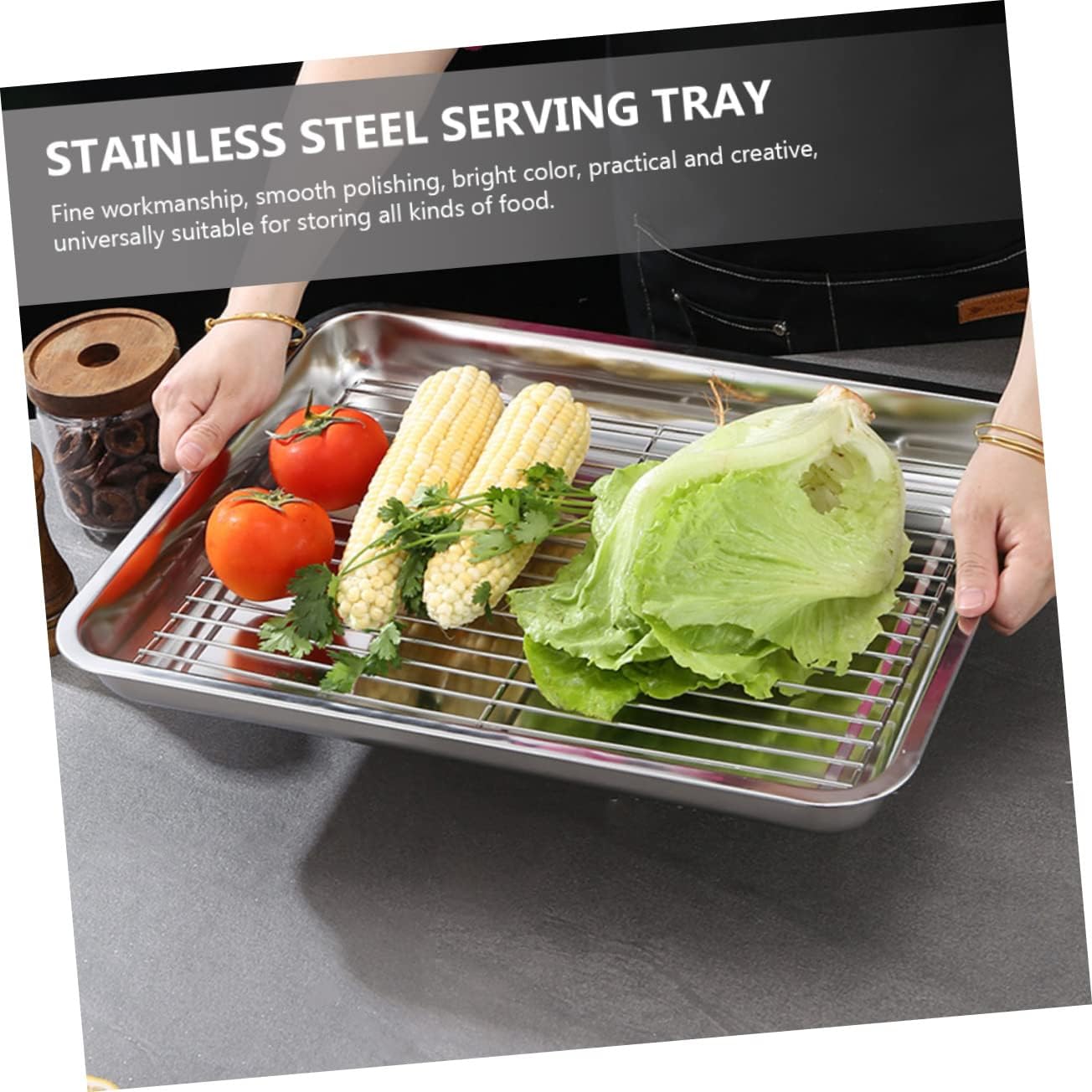 KICHOUSE 3pcs Stainless Steel Food Serving Tray Oven Baking Plate for Cookies Roasts and Grilled Fish Practical Storage for Parties and Banquets