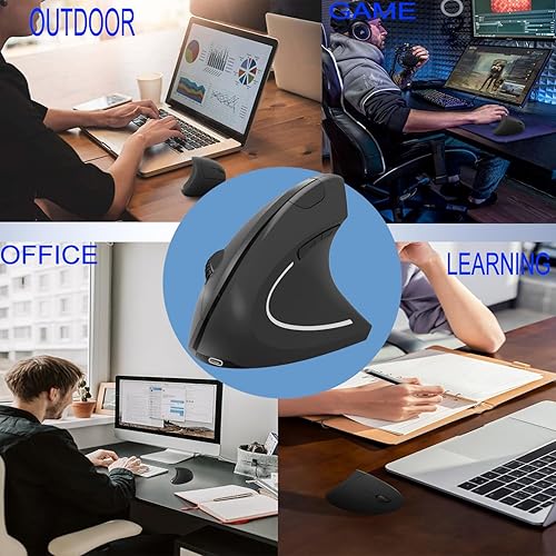 Miniatura 8 de Vassink Ratón inalámbrico ergonómico, conexión USB A+tipo C (2 en 1), 80012001600 DPI, 6 botones silenciosos, túnel carpiano de 2.4 GHz, ratones