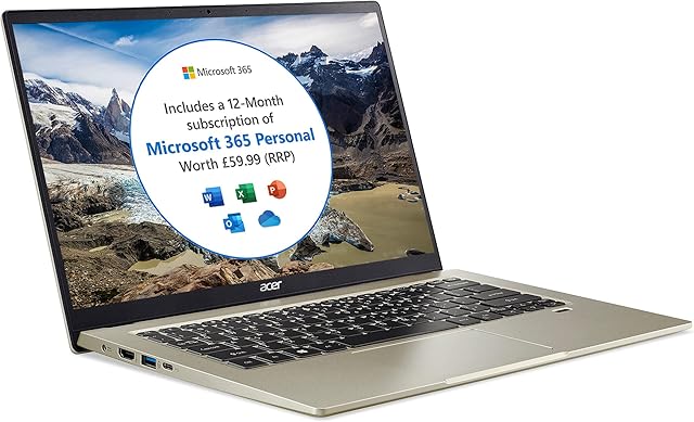 Acer Swift 1 SF114-33 14 inch Laptop - (Intel Pentium N6000, 4GB, 128GB SSD, Full HD Display, Microsoft Office 365, Windows 10 in S Mode, Gold)