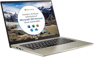 Acer Swift 1 SF114-33 14 inch Laptop - (Intel Pentium N6000, 4GB, 128GB SSD, Full HD Display, Microsoft Office 365, Windows 10 in S Mode, Gold)