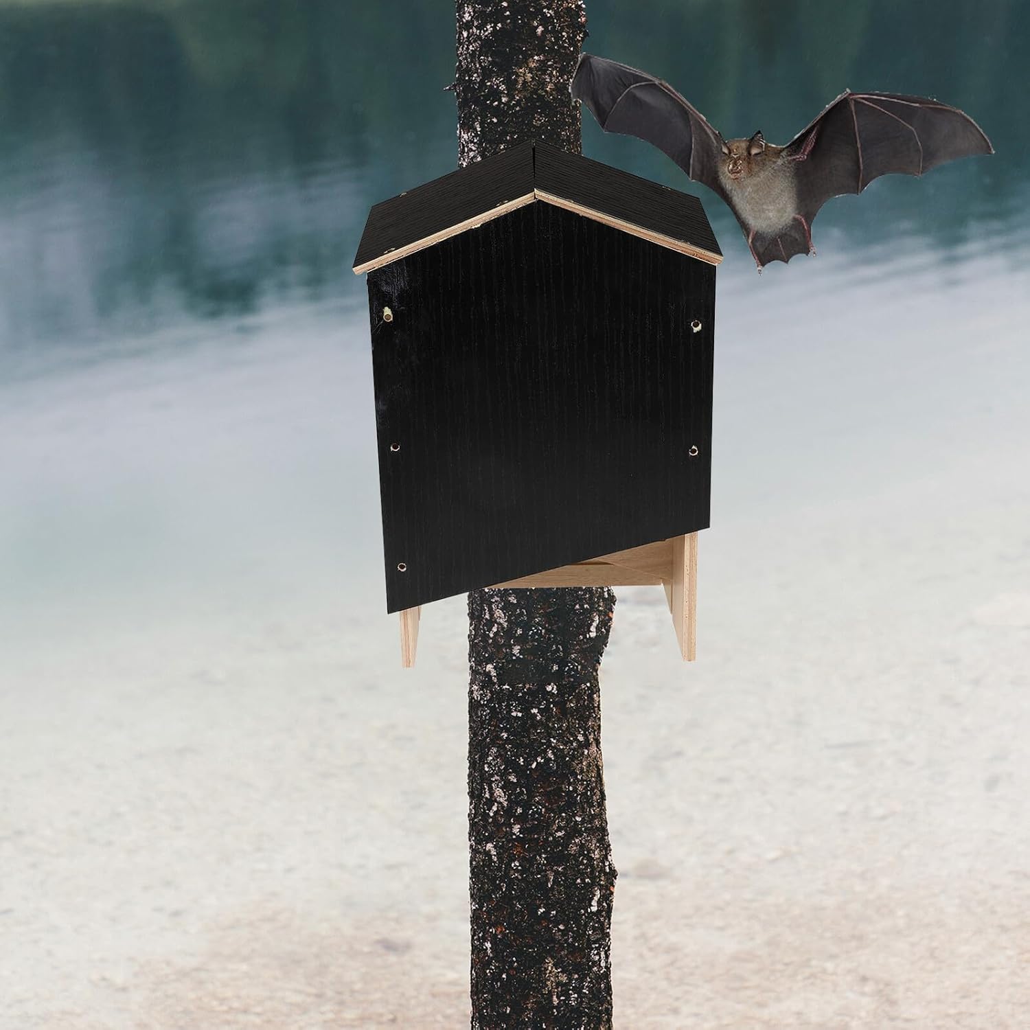 Wooden Bat House Outdoor Pet Shelter Double-Layer Bat Box for Garden Yard Backyard Hanging Roost Habitat