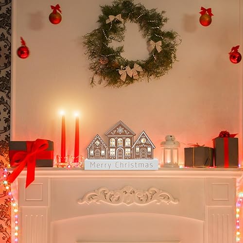 Miniatura 2 de Decoraciones de Navidad para el Hogar con Luces LED Iluminadas, Decoración de Feliz Navidad, Letreros de Vacaciones de Cabaña de Esquí de Madera