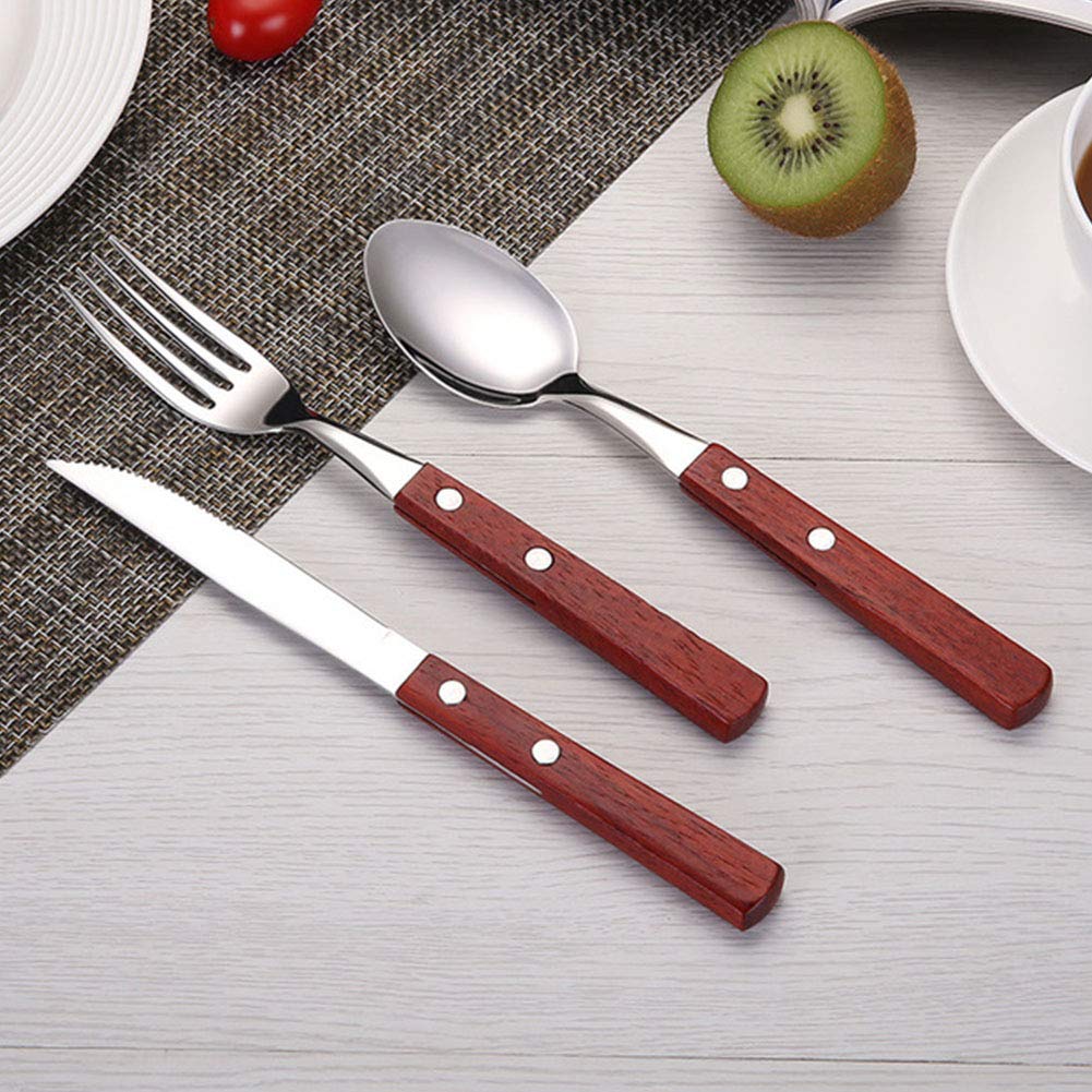 Genérico Juego de Cubiertos de Acero Inoxidable de 18 Piezas con Mangos de Madera, Ideal para cenas Familiares y reuniones. (Silver)