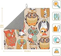 Vista 2 de Tapete de secado de platos de búho para decoración de mostrador de cocina y accesorios, 16 x 18 pulgadas, tapete de microfibra para escurridor