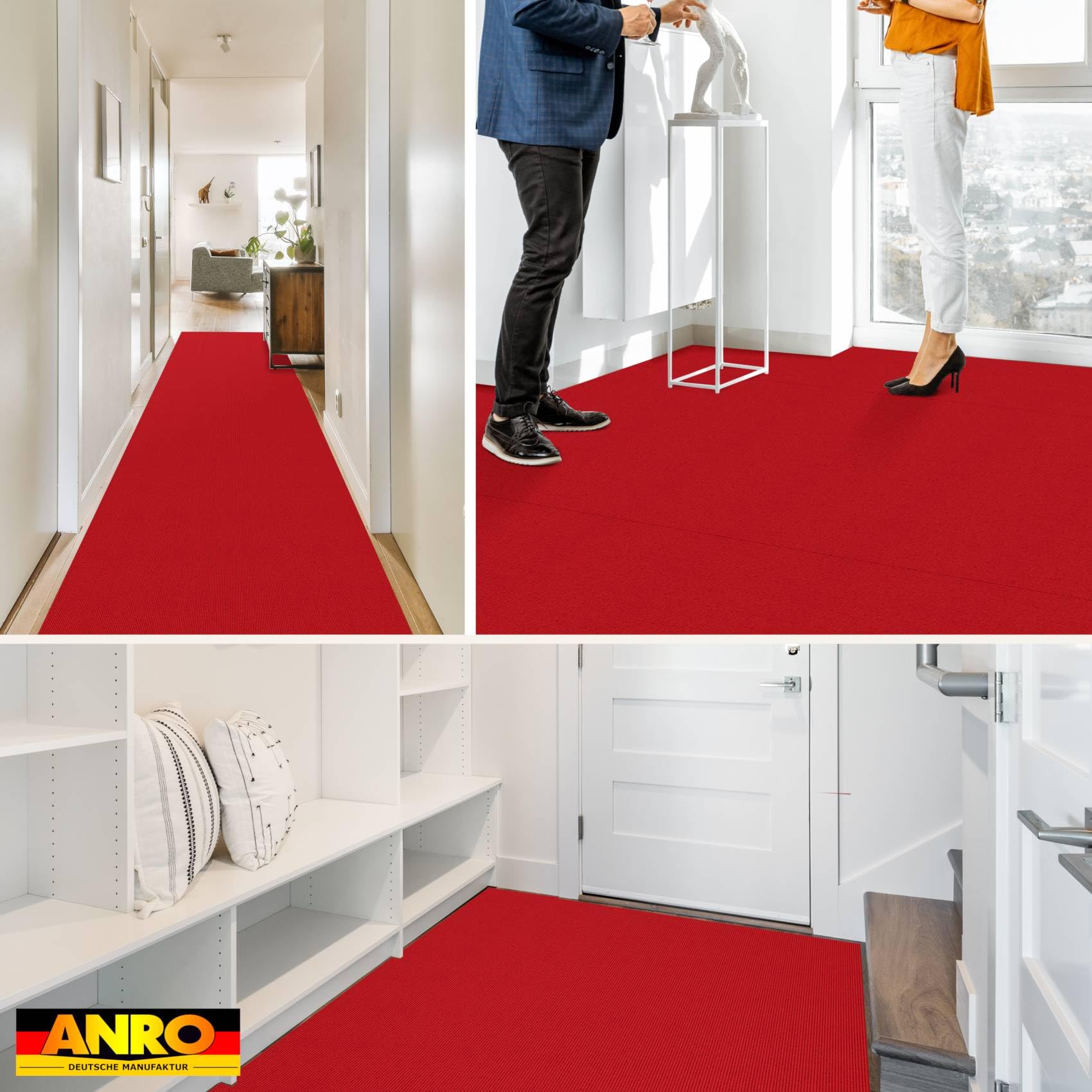 ANRO Messeteppich Teppichboden Meterware Auslegware Rot 133x1000 cm