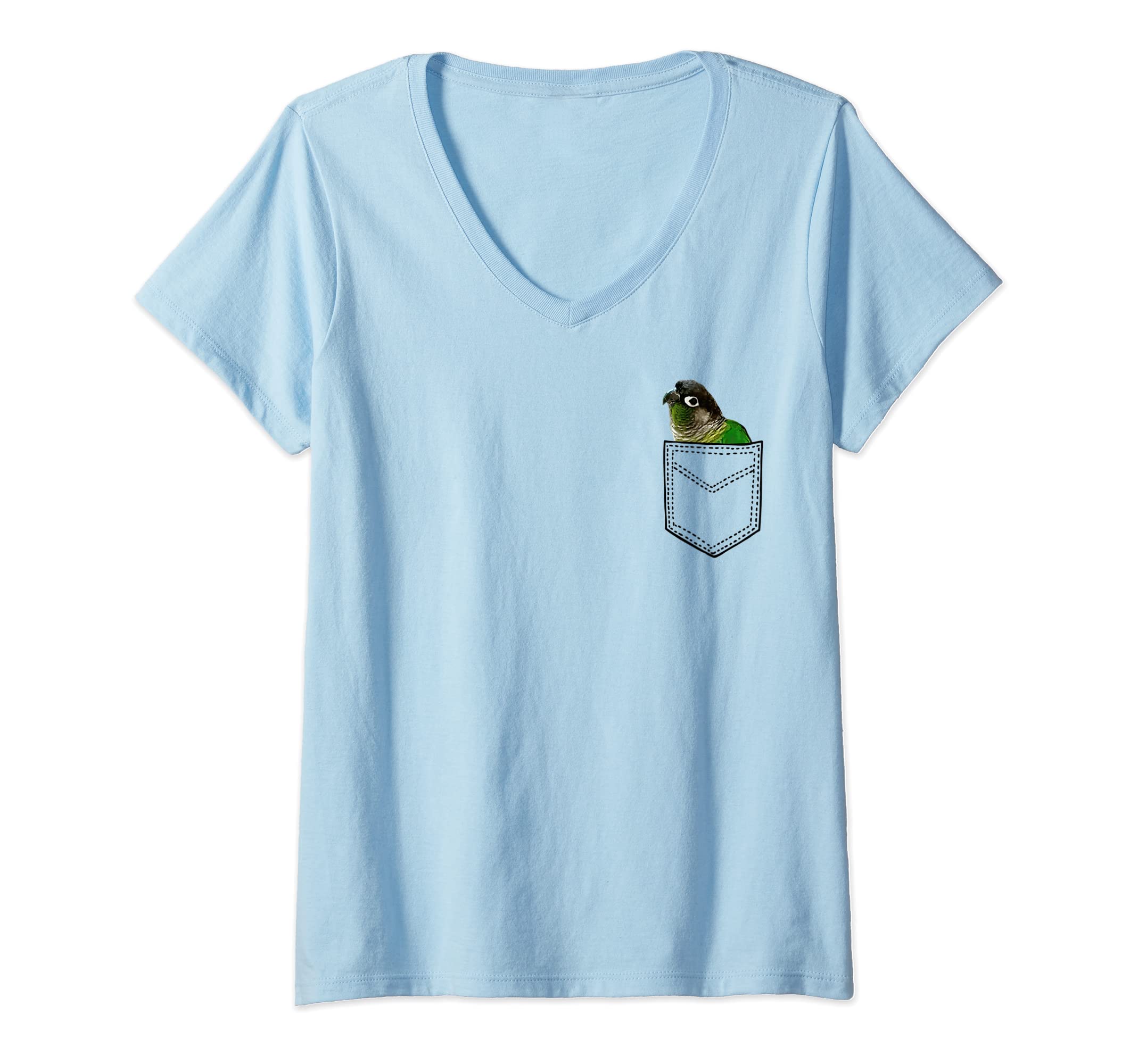 Funny Gift for Green Cheek Conure OwnersWomens Green Cheek Conure Apparel, Cute Pocket Parrot Bird V-Neck T-Shirt